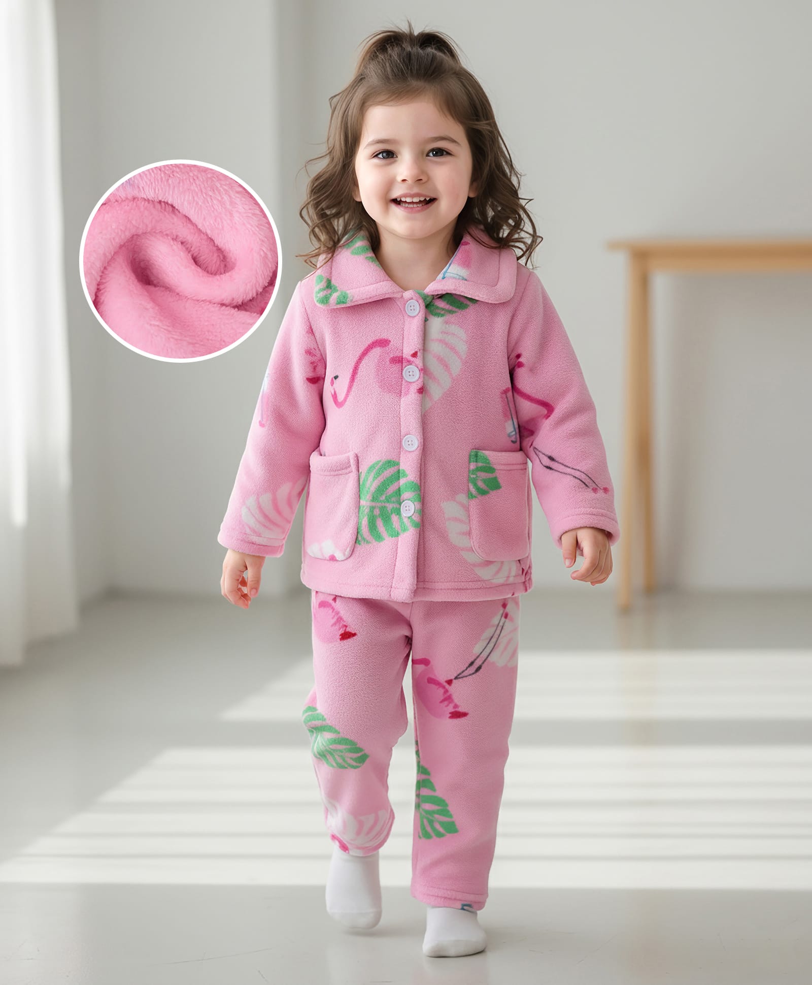 Mark & Mia Full Sleeves Co-ord Winter Wear Night Suit with Flamingo Print - Pink-image-37