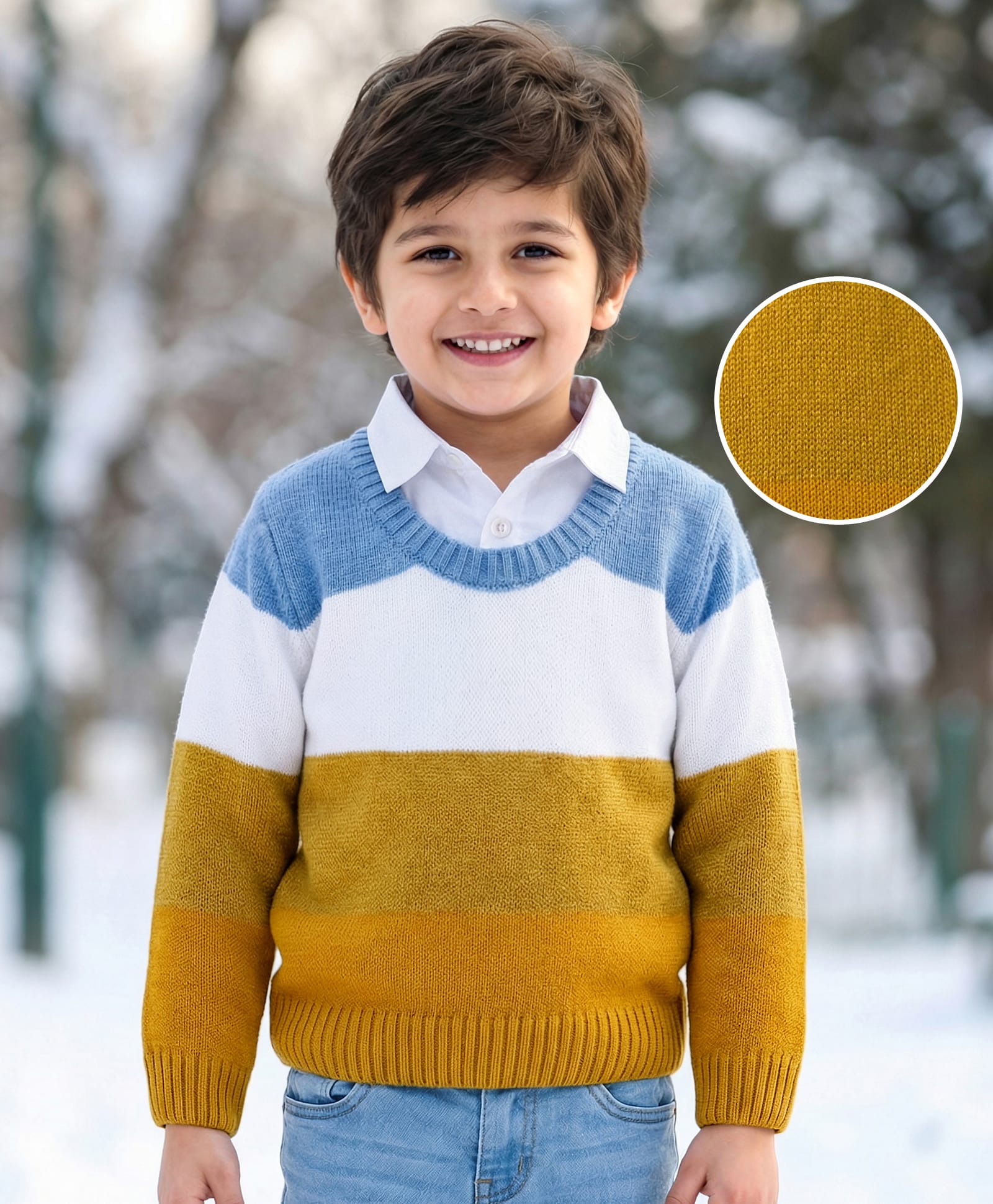 Babyhug Knit Full Sleeves Pullover Sweater with Color Block - Multicolor-image-45