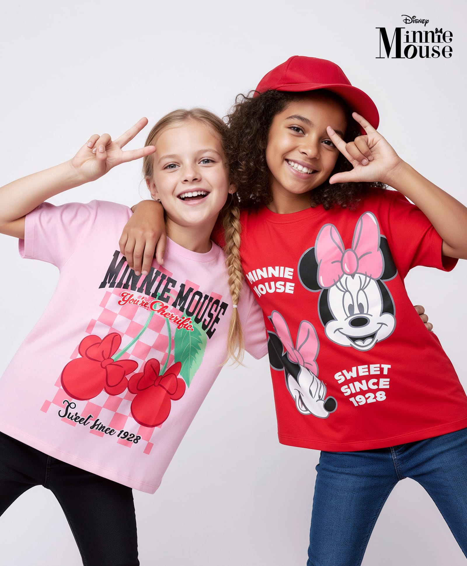 HoneyHap Disney Single Jersey Knit Oversize Drop Shoulder Half Sleeves T-Shirts with Minnie Mouse Graphics Pack of 2 - Red & Pink-image-35