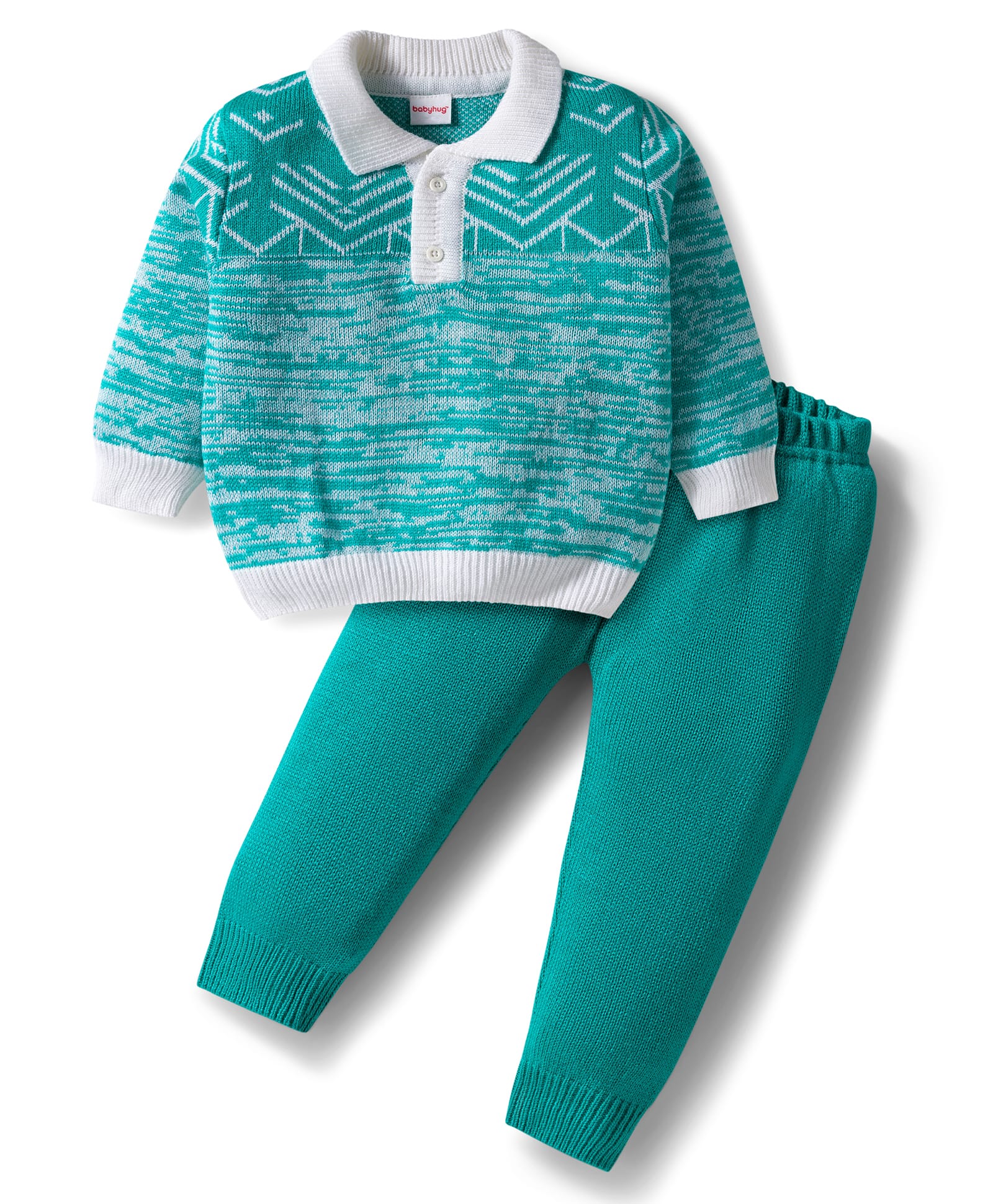 Babyhug Knitted Full Sleeves Pullover Sweater Set With Abstract Design - Turquoise Blue-image-38