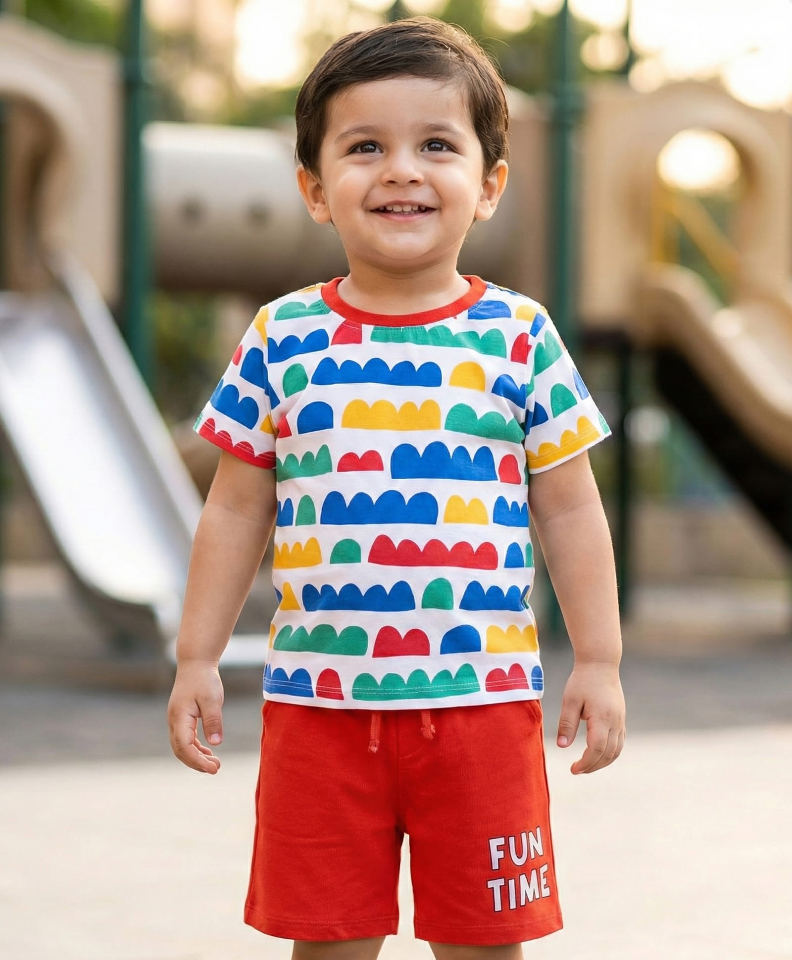 Babyhug Single Jersey Knit Half Sleeves Printed T-Shirt & Shorts Set - White & Red-picture-13