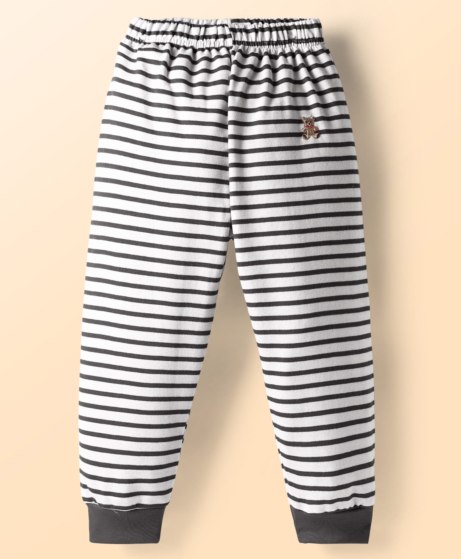 Teddy Looper Knit Full Length Lounge Pant with Stripes & Bear Embroidery - Black-picture-35