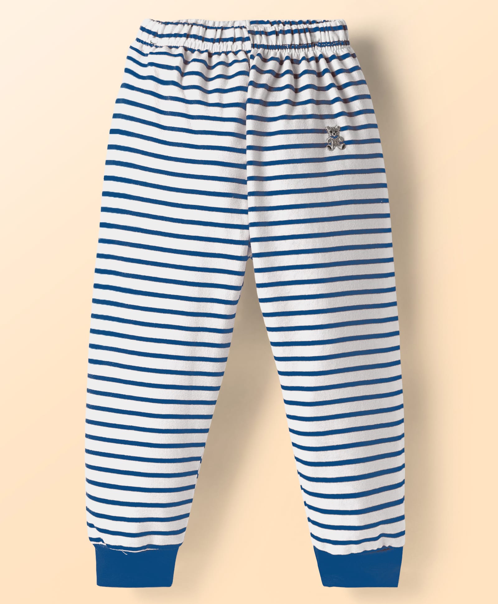 Teddy Looper Knit Full Length Lounge Pant with Stripes & Bear Embroidery - Blue-image-46