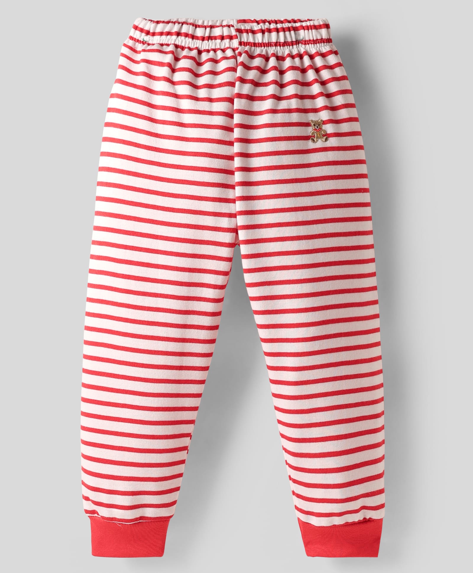 Teddy Looper Knit Full Length Lounge Pant with Stripes & Bear Embroidery - Red-picture-34