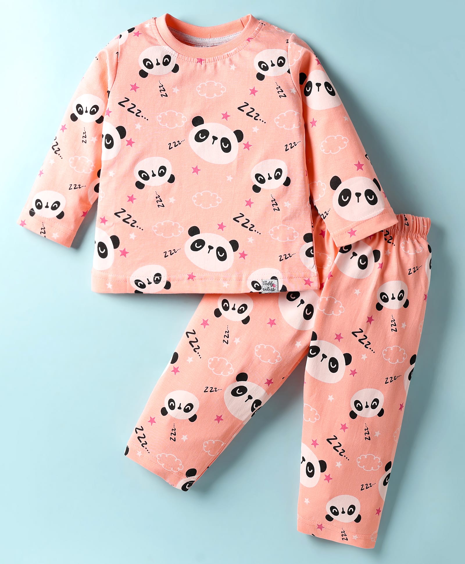 Teddy Sinker Knit Full Sleeves Co-ords Night Suit with Animal Print - Peach-picture-43