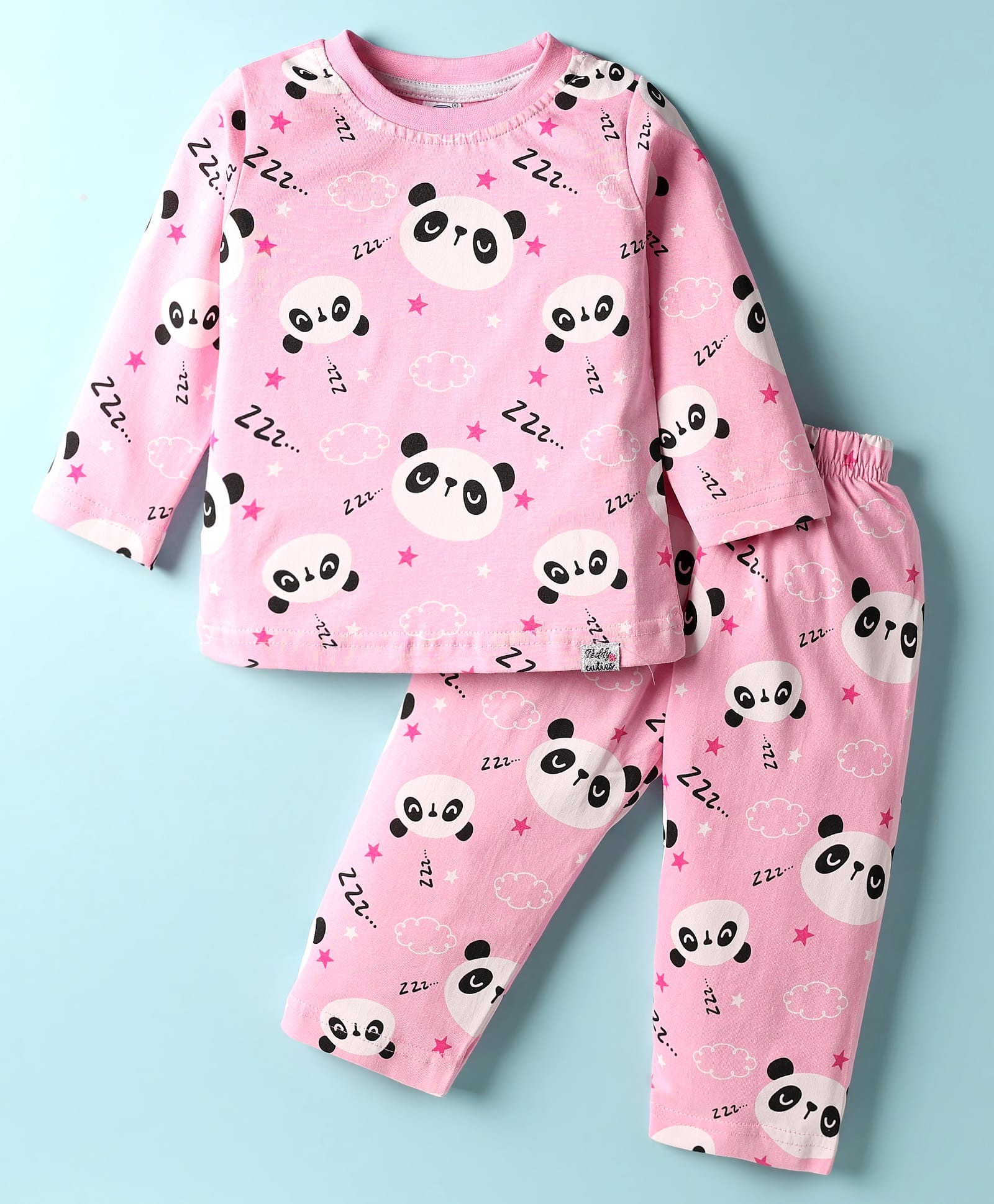 Teddy Sinker Knit Full Sleeves Co-ords Night Suit with Animal Print - Pink-picture-8