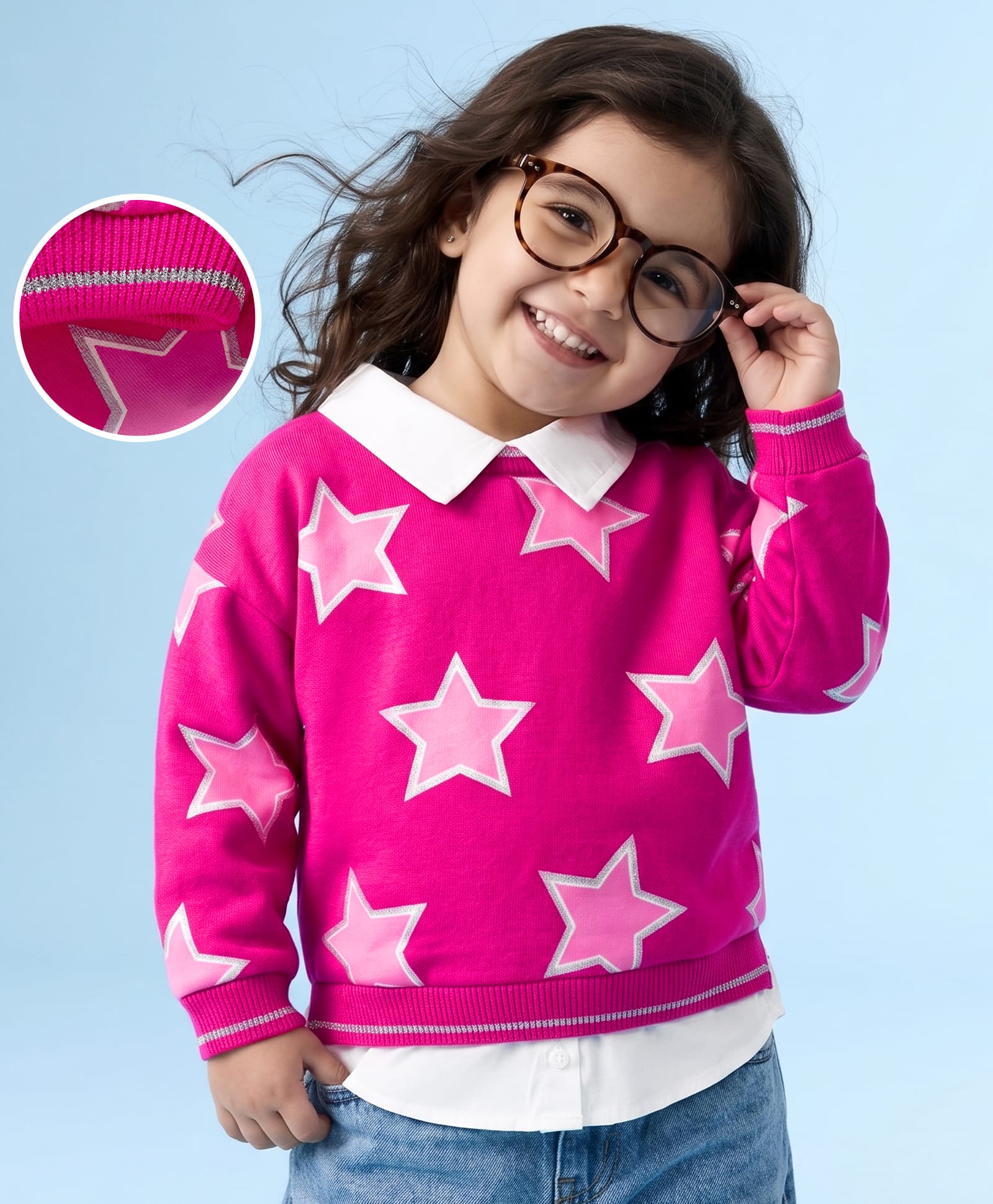 Babyhug Cotton Knit Full Sleeves Sweatshirt With Foil Star Print - Dark Pink-picture-15