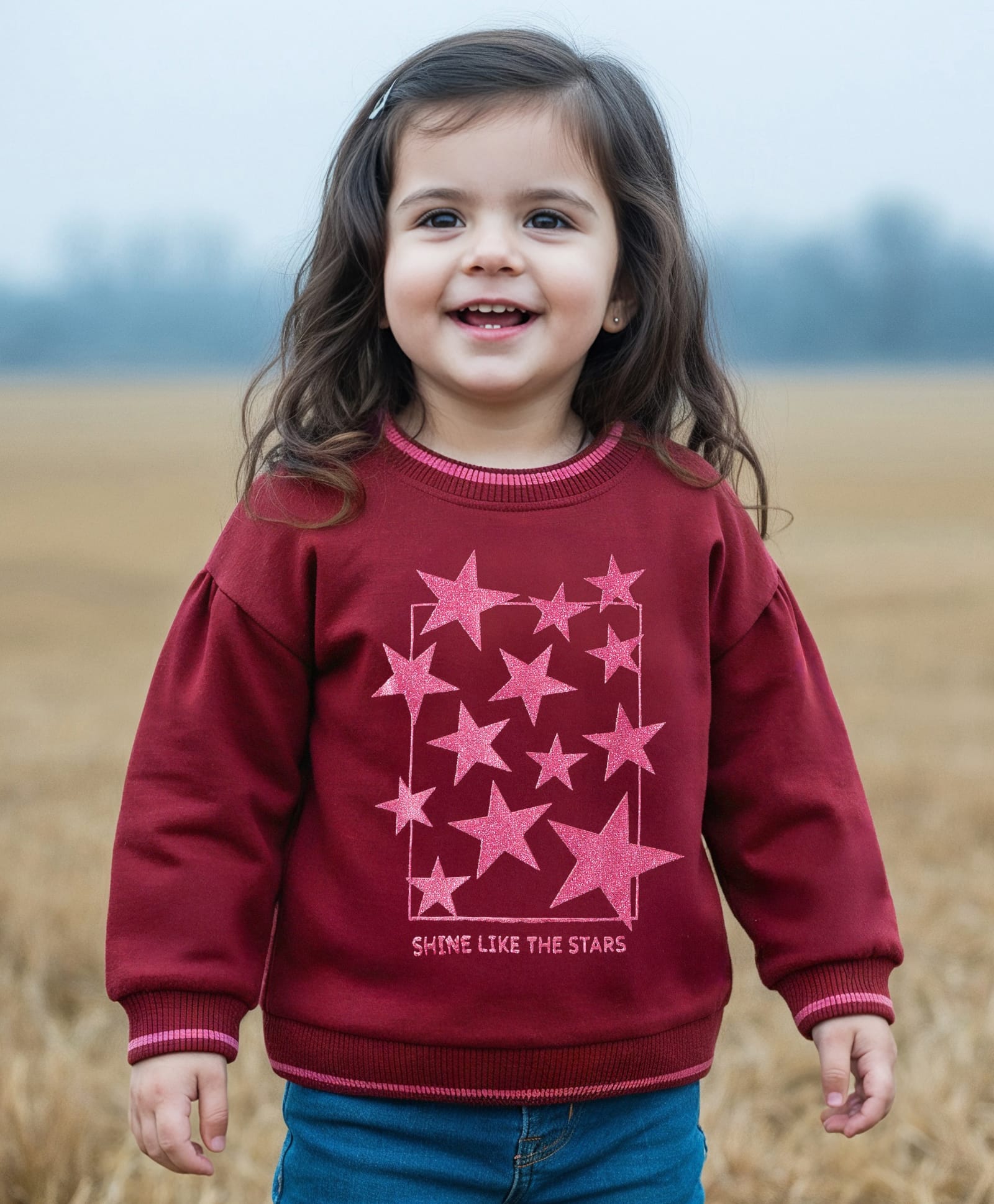 Babyhug Cotton Knit Full Sleeves Sweatshirt With Star Print - Maroon