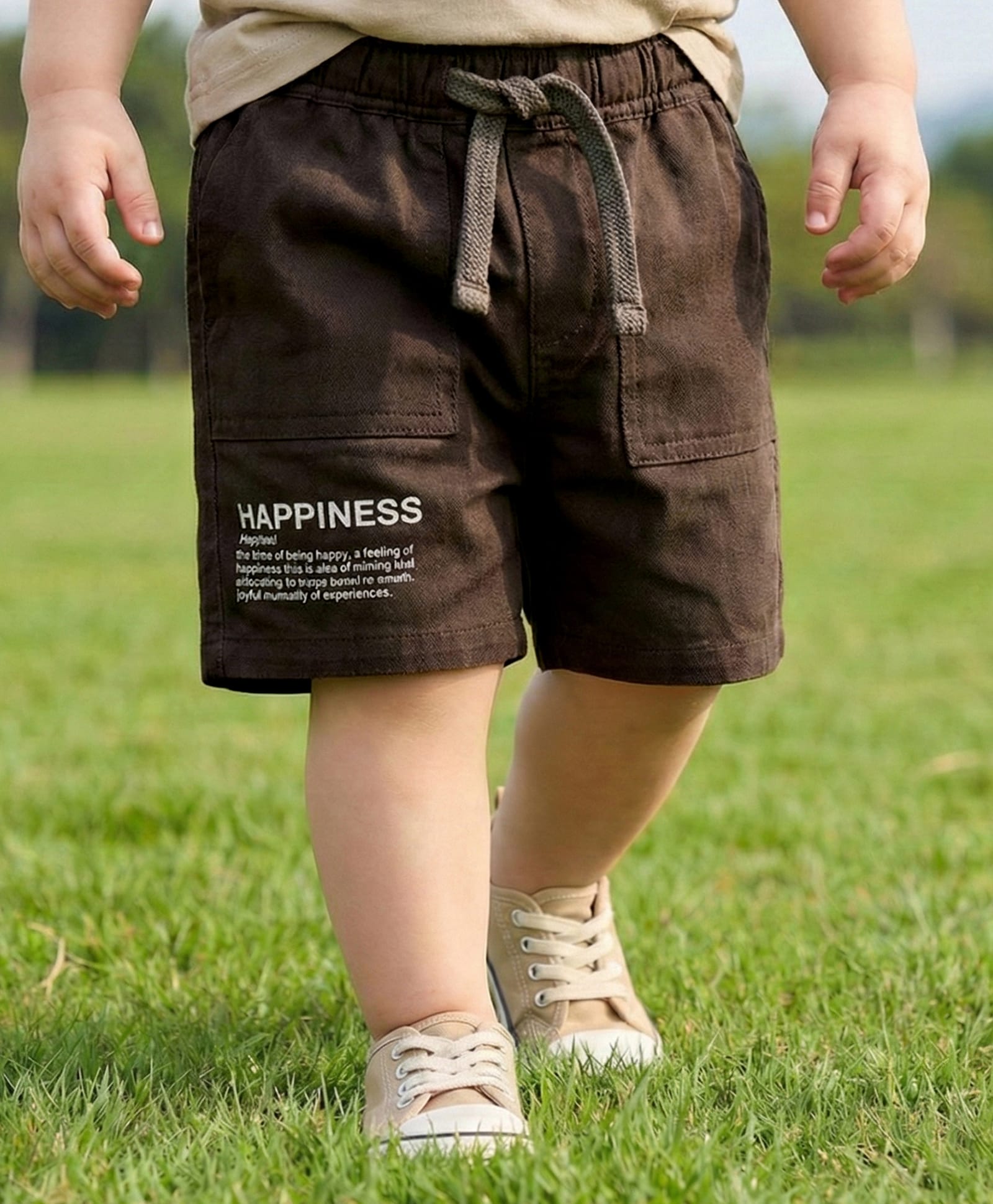 Babyoye 100% Cotton Woven Shorts With Text Print - Brown