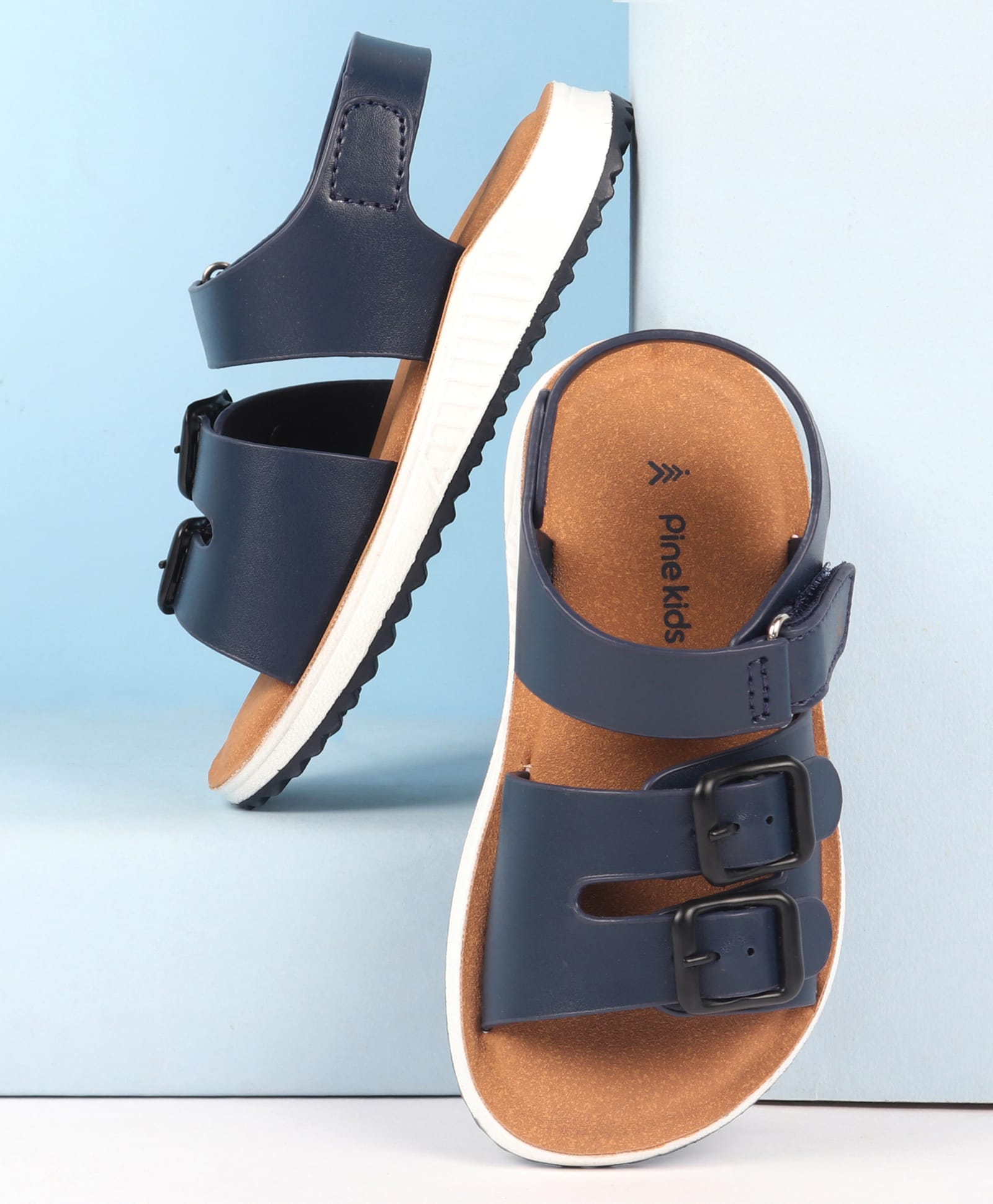 Pine Kids Velcro Closure Solid Colour Sandals -Navy Blue