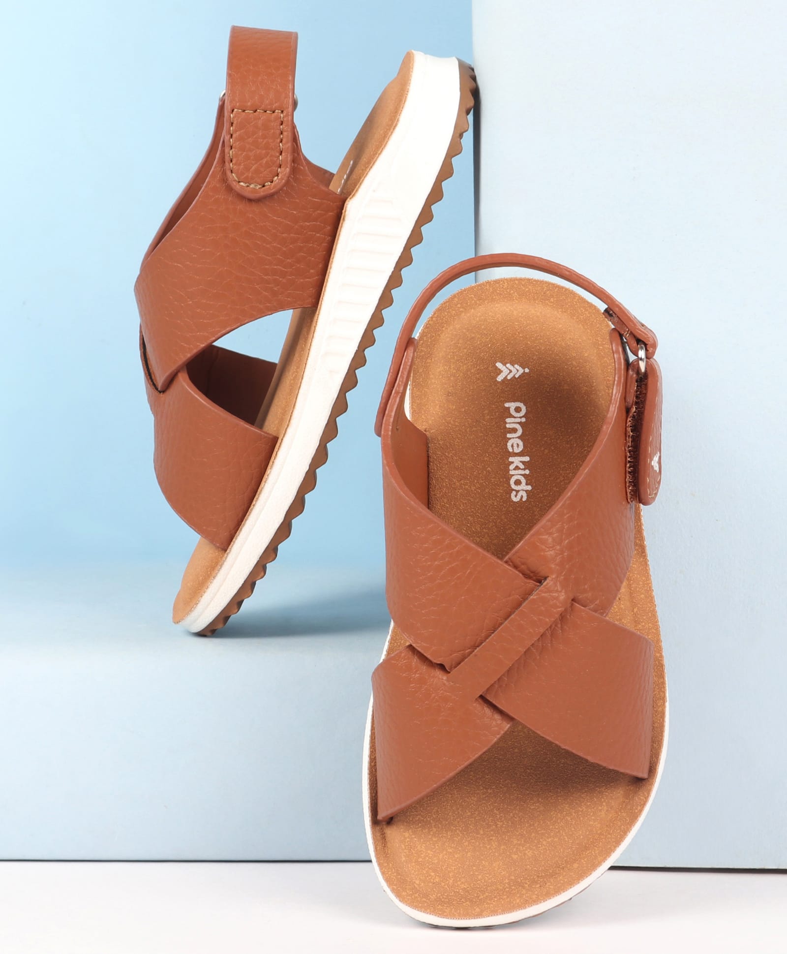 Pine Kids Velcro Closure Solid Colour Mojaris - Tan-picture-7