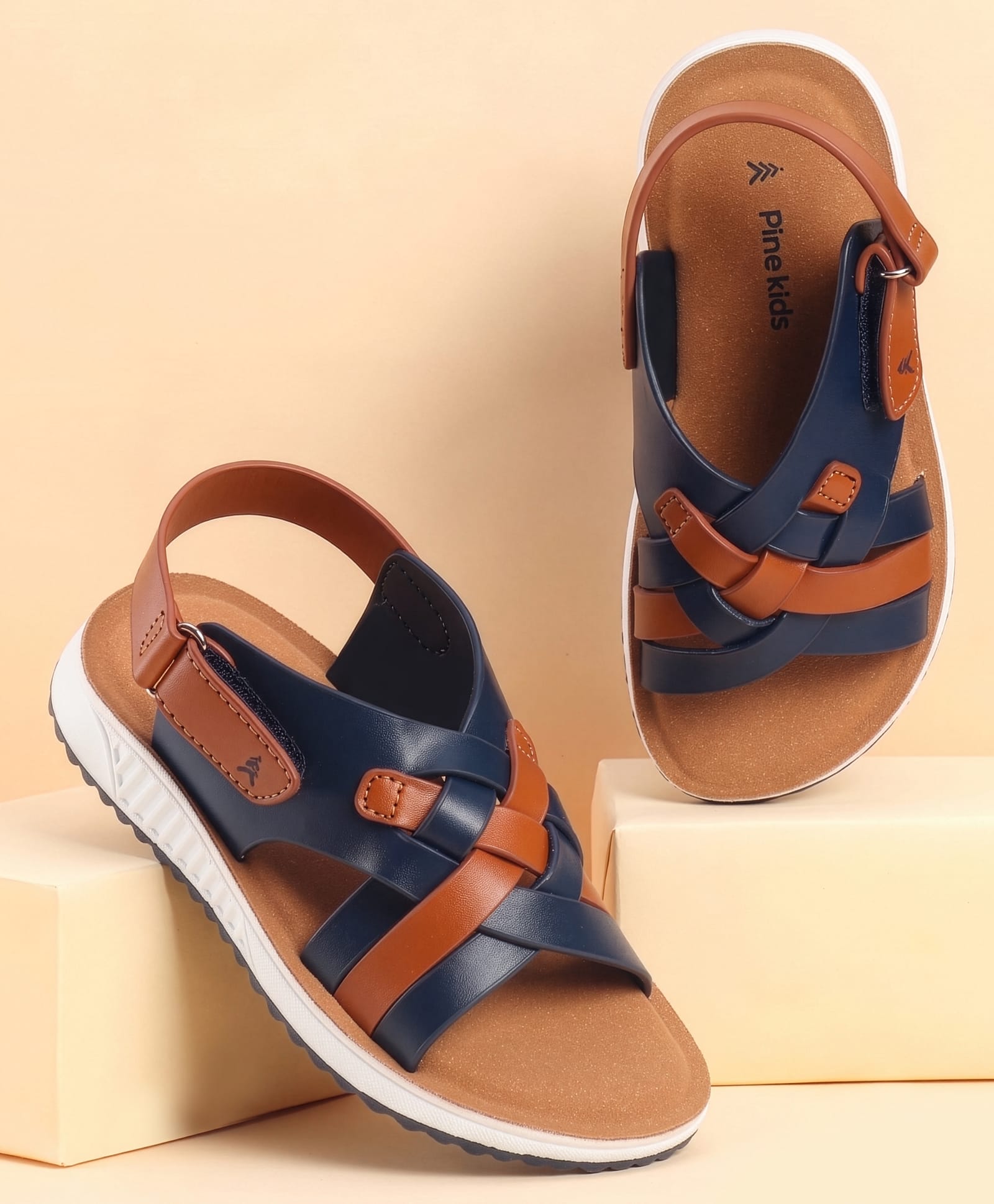 Pine Kids Velcro Closure Solid Sandal - Navy Blue-picture-29