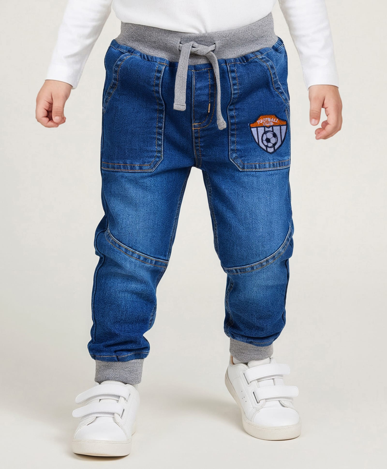 Babyhug Full Length Denim Washed Jeans with Stretch & Patch Detailing - Blue-picture-21