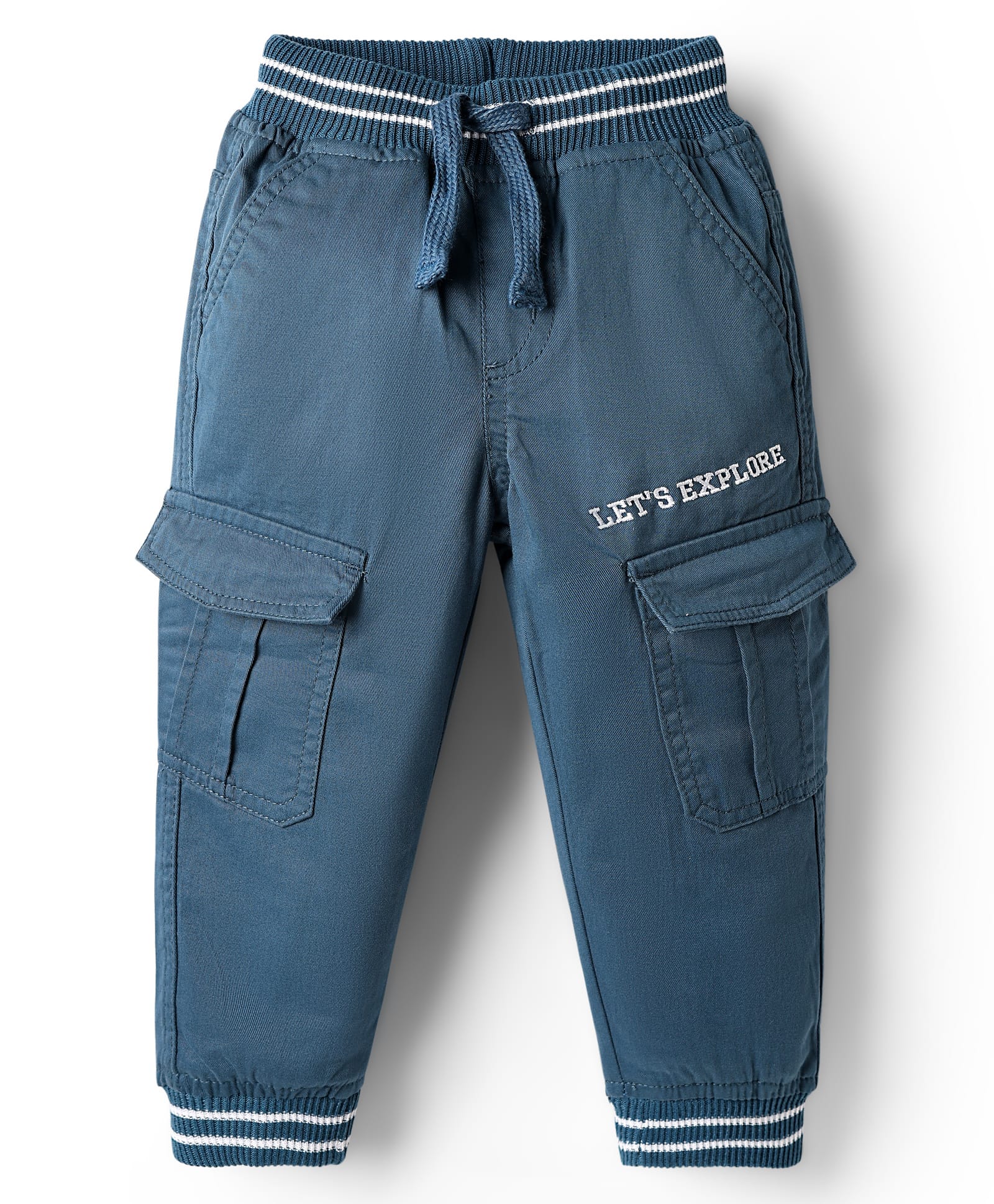 Babyhug Twill Woven Full Length Trouser Pant With Text Embriodery - Navy Blue-picture-35