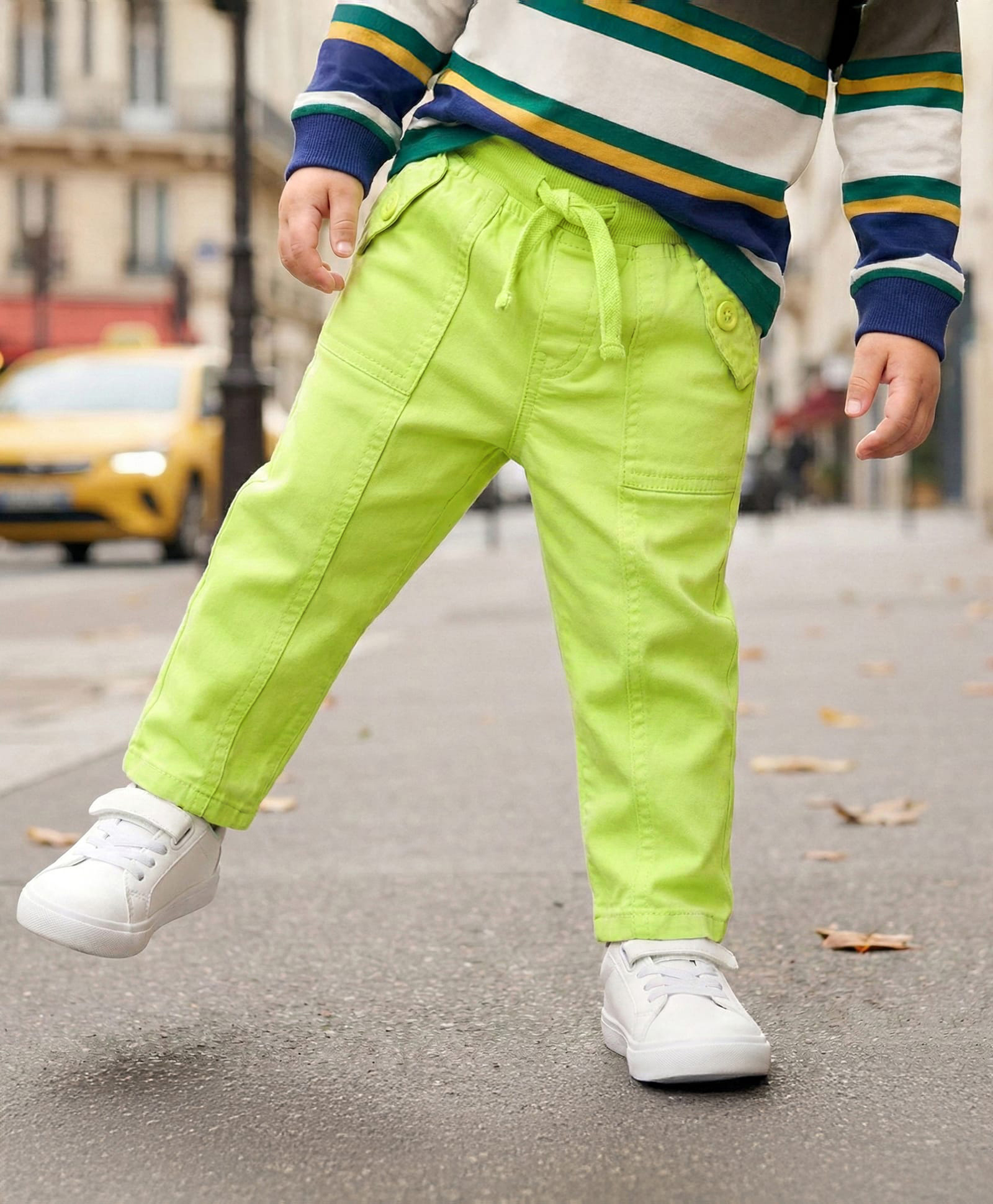Babyhug Twill Woven Full Length Solid Colour Trouser Pant - Lime Green-picture-12