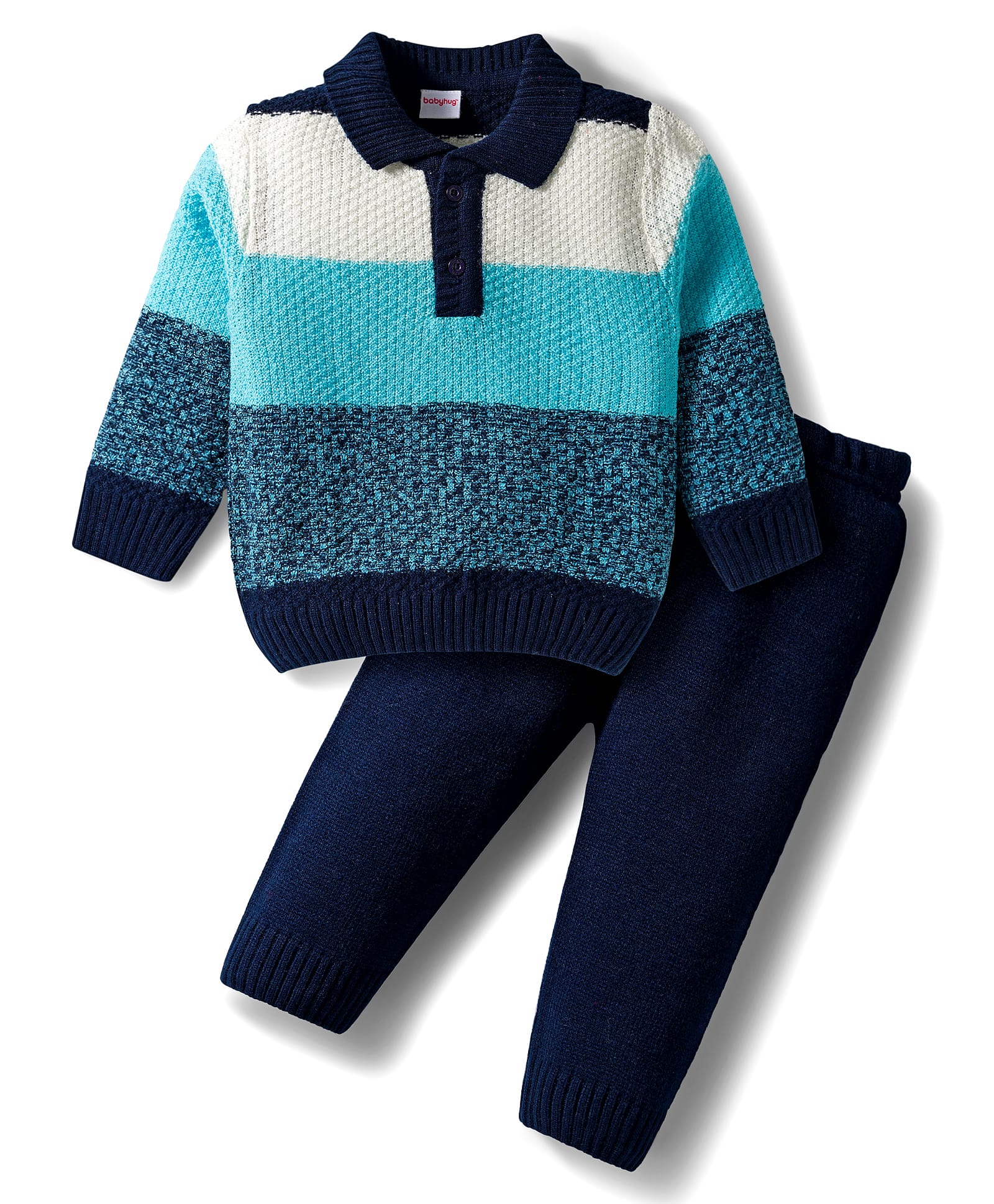 Babyhug Knitted Full Sleeves Pullover Sweater Set With Color Block Design - Multicolor-image-45