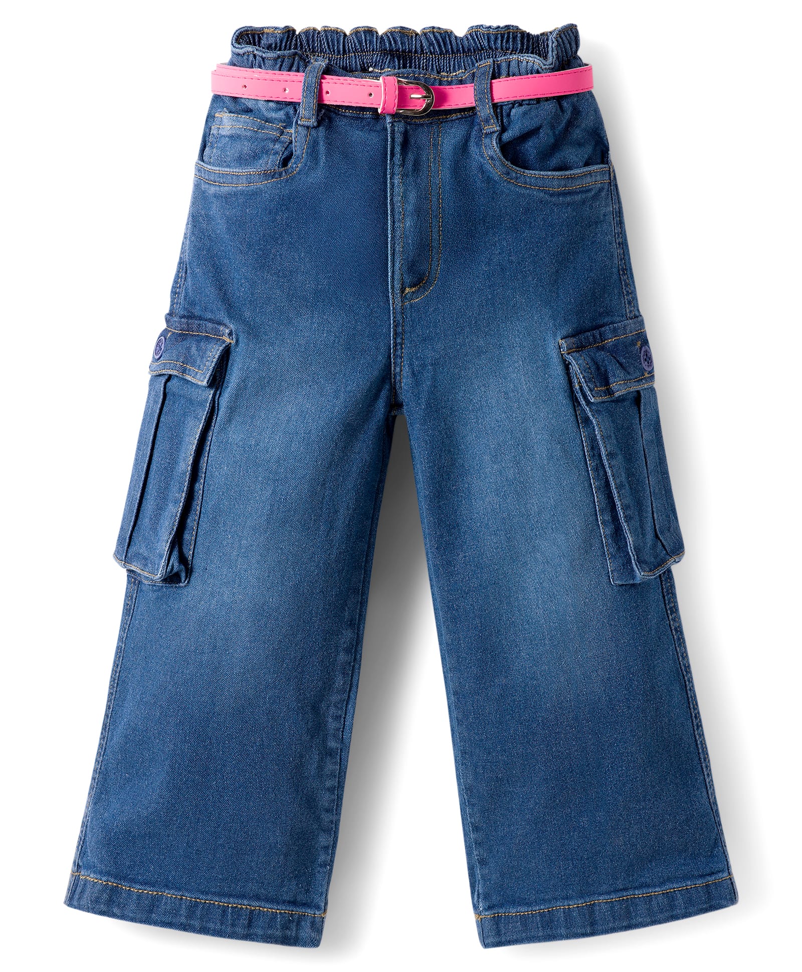 Babyhug Denim Full Length Washed Jeans With Stretch & Belt - Blue