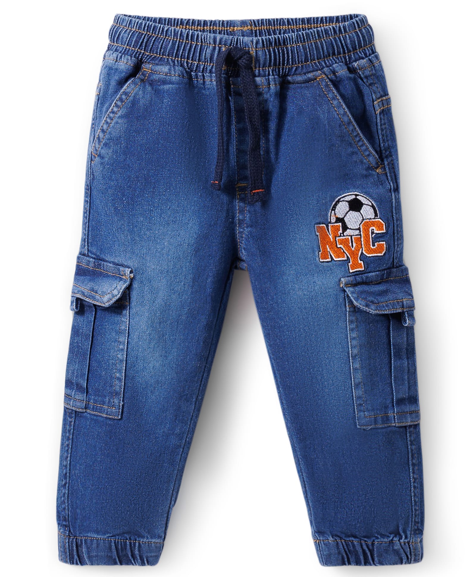 Babyhug Full Length Washed Denim Jeans With Stretch & Embroidery Detailing - Blue-picture-27