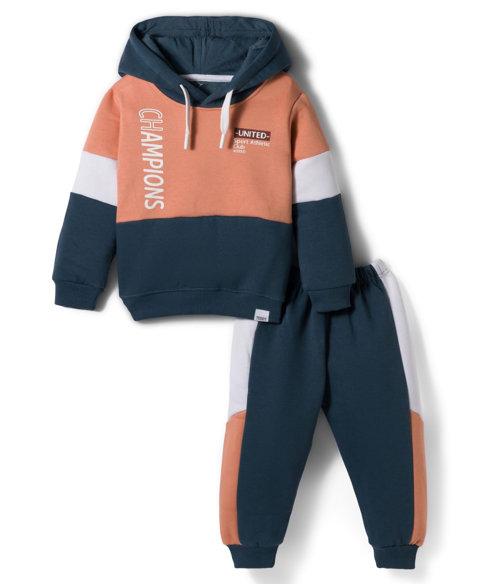 Teddy Fleece Knit Full Sleeves Winter Wear Hooded T-Shirt & Lounge Pant Set With Text Print - Rust Orange-picture-42