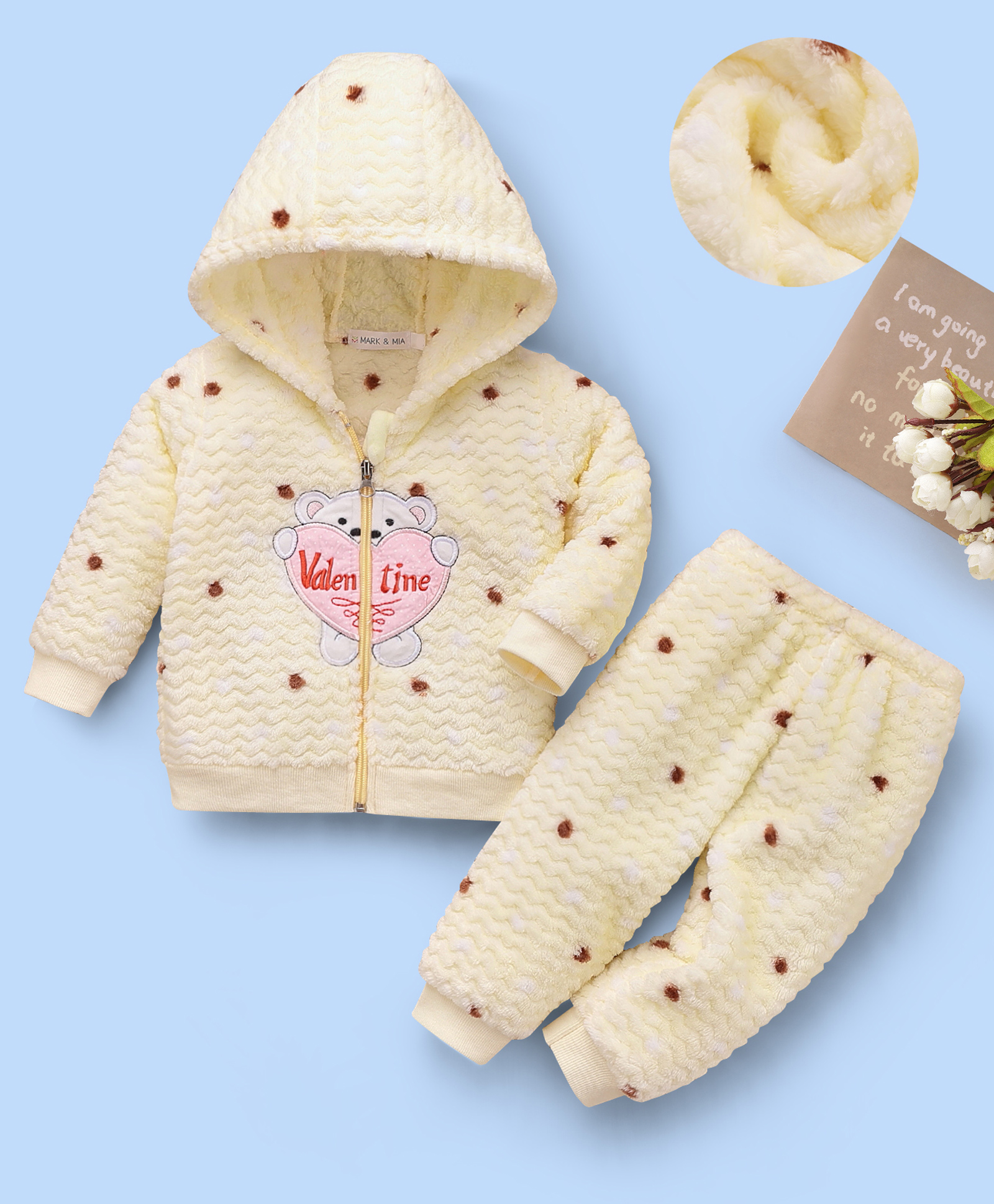 Mark & Mia Full Sleeves Winter Wear Hooded Night Suit With Animal Embroidery - Yellow-image-47