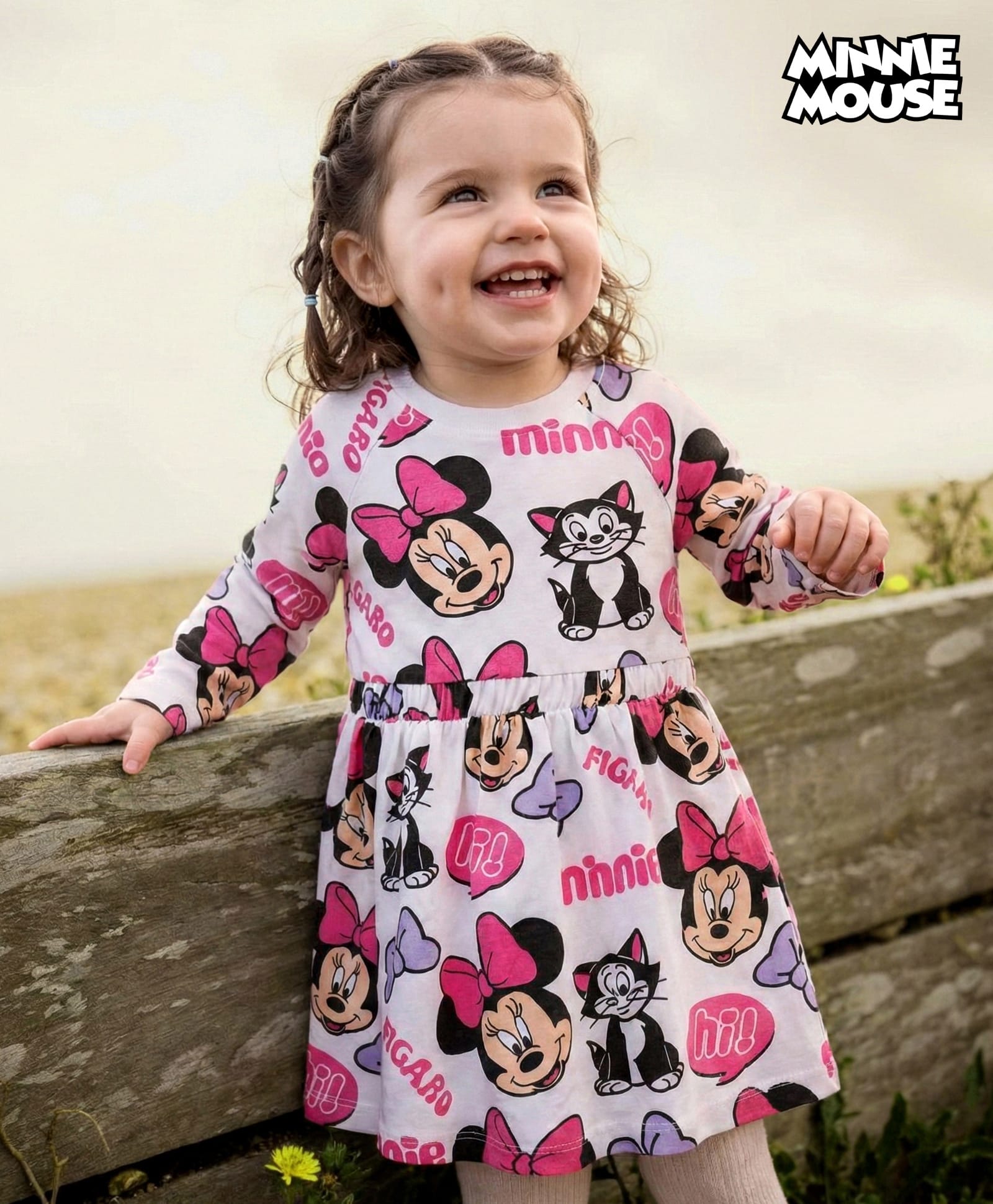 Babyhug Disney Single Jersey Knit Full Raglan Sleeves Frock With Minnie Mouse Print - White-picture-31