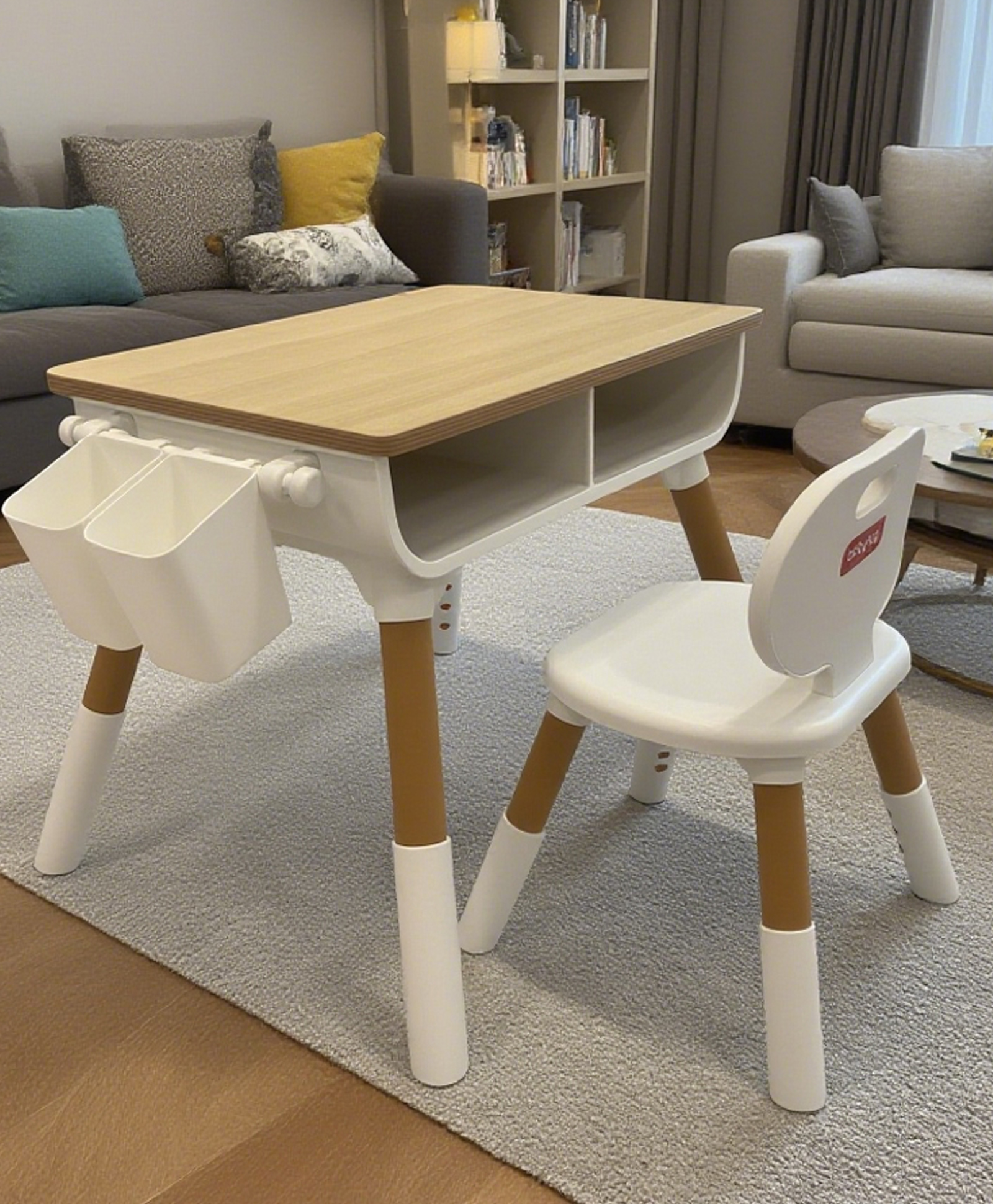 Babyhug Kids Table & Chair Set - Natural|Adjustable Height| Study & Play Furniture for Boys & Girls| Eco-Friendly Wood| Rounded Corners| Anti-Skid Legs| Under the Table & Side Storage