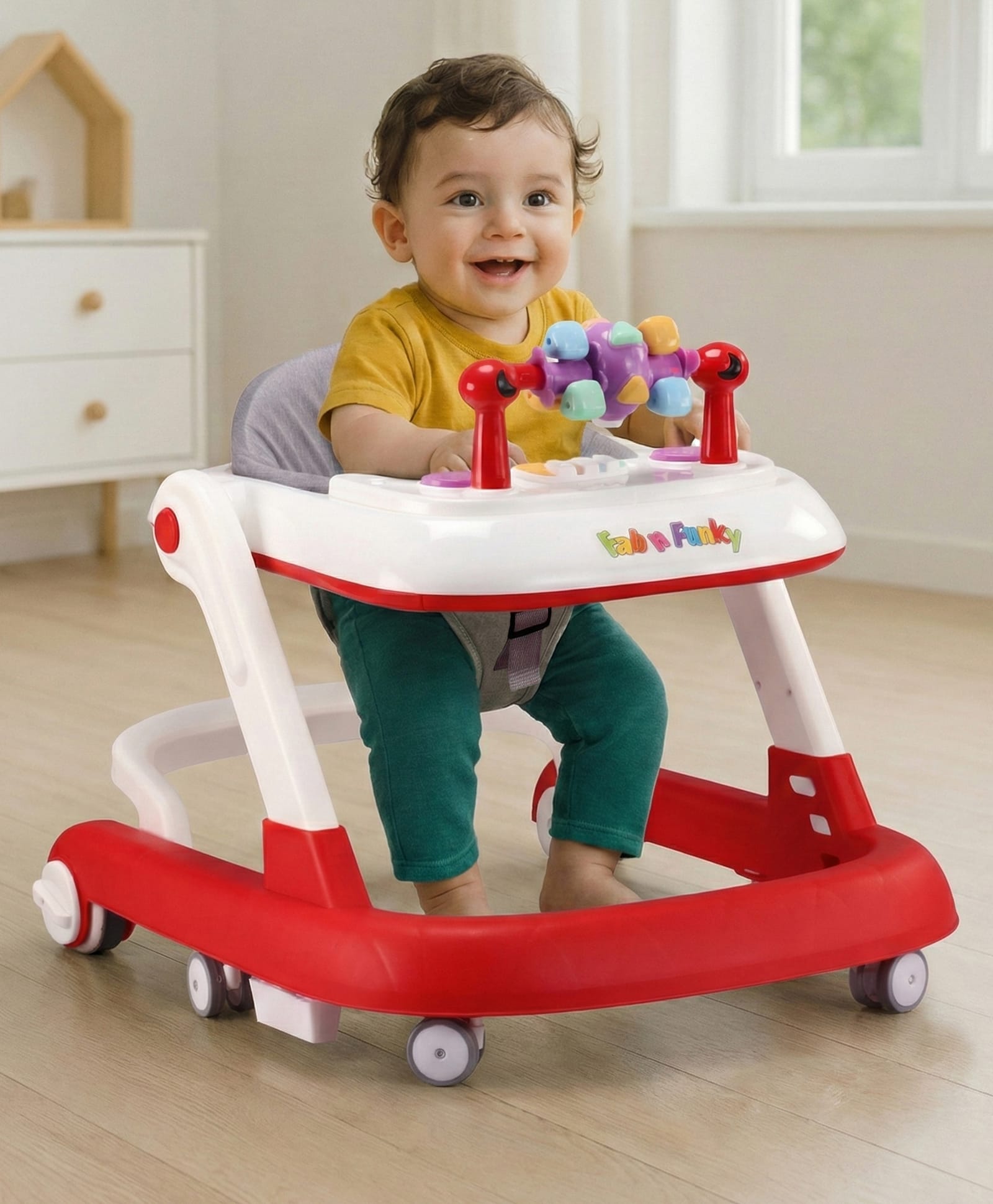 2 in 1 Walker with Height Adjustment & Detachable Toy Bar with Lights & Music - Red-image-22