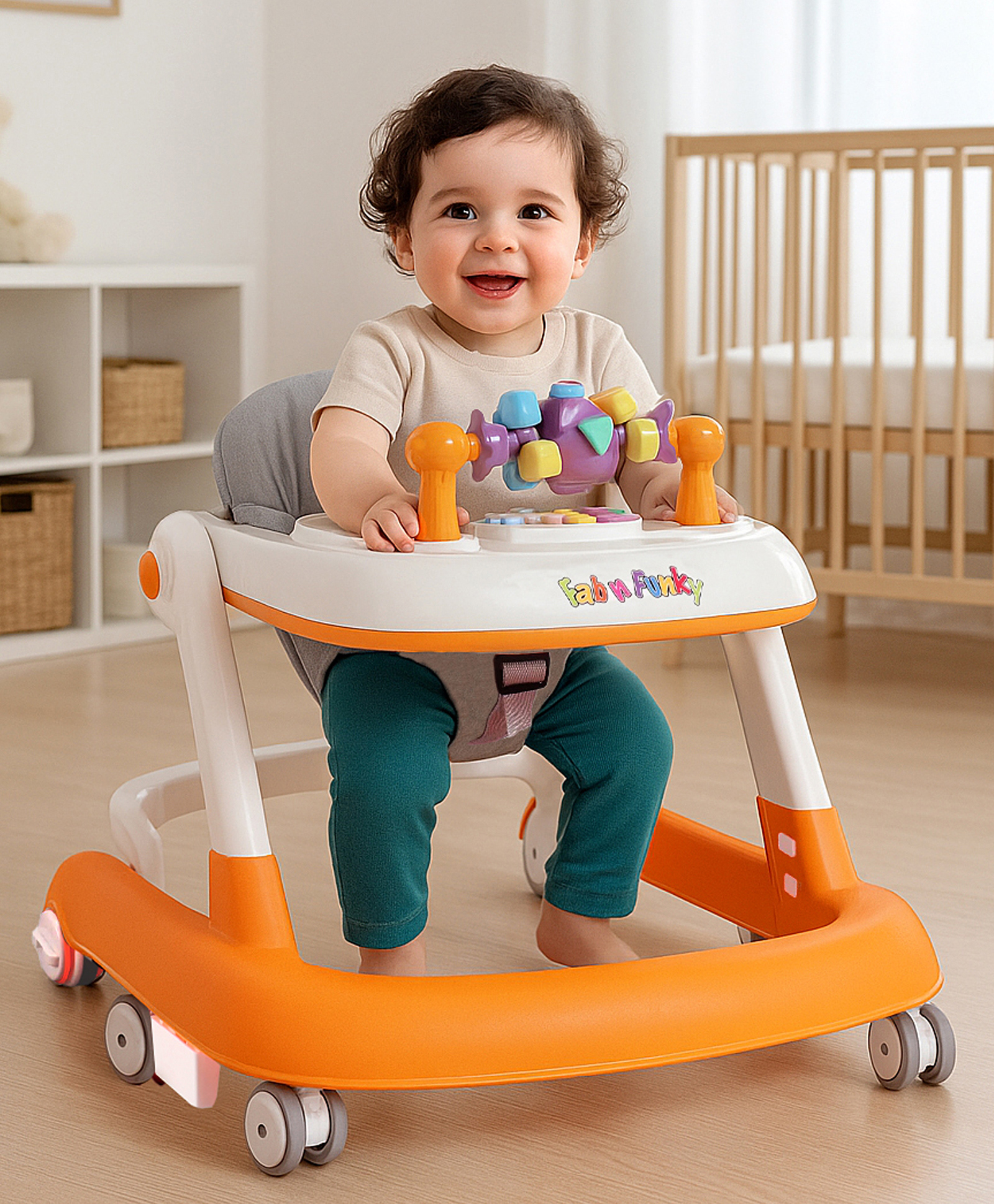 2 in 1 Walker with Height Adjustment & Detachable Toy Bar - Orange|Lights & Music| Anti-trip Design| Mute Swivel Wheels| Push Walker| Toy for Boys & Girls of 6 to 24 months| Activity Gift-image-44