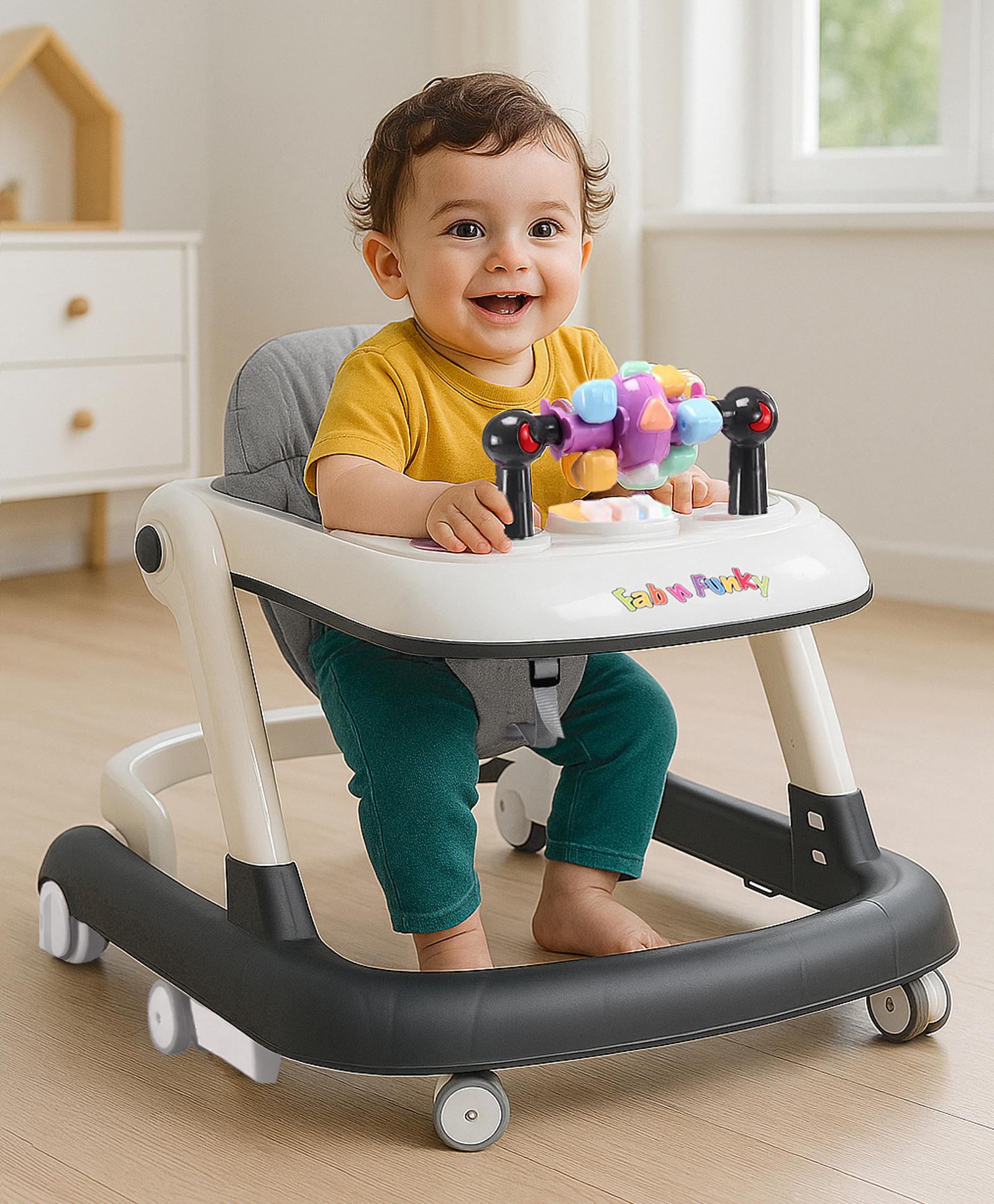 2 in 1 Walker with Height Adjustment & Detachable Toy Bar - Black|Lights & Music| Anti-trip Design| Mute Swivel Wheels| Push Walker| Toy for Boys & Girls of 6 to 24 months| Activity Gift-image-32