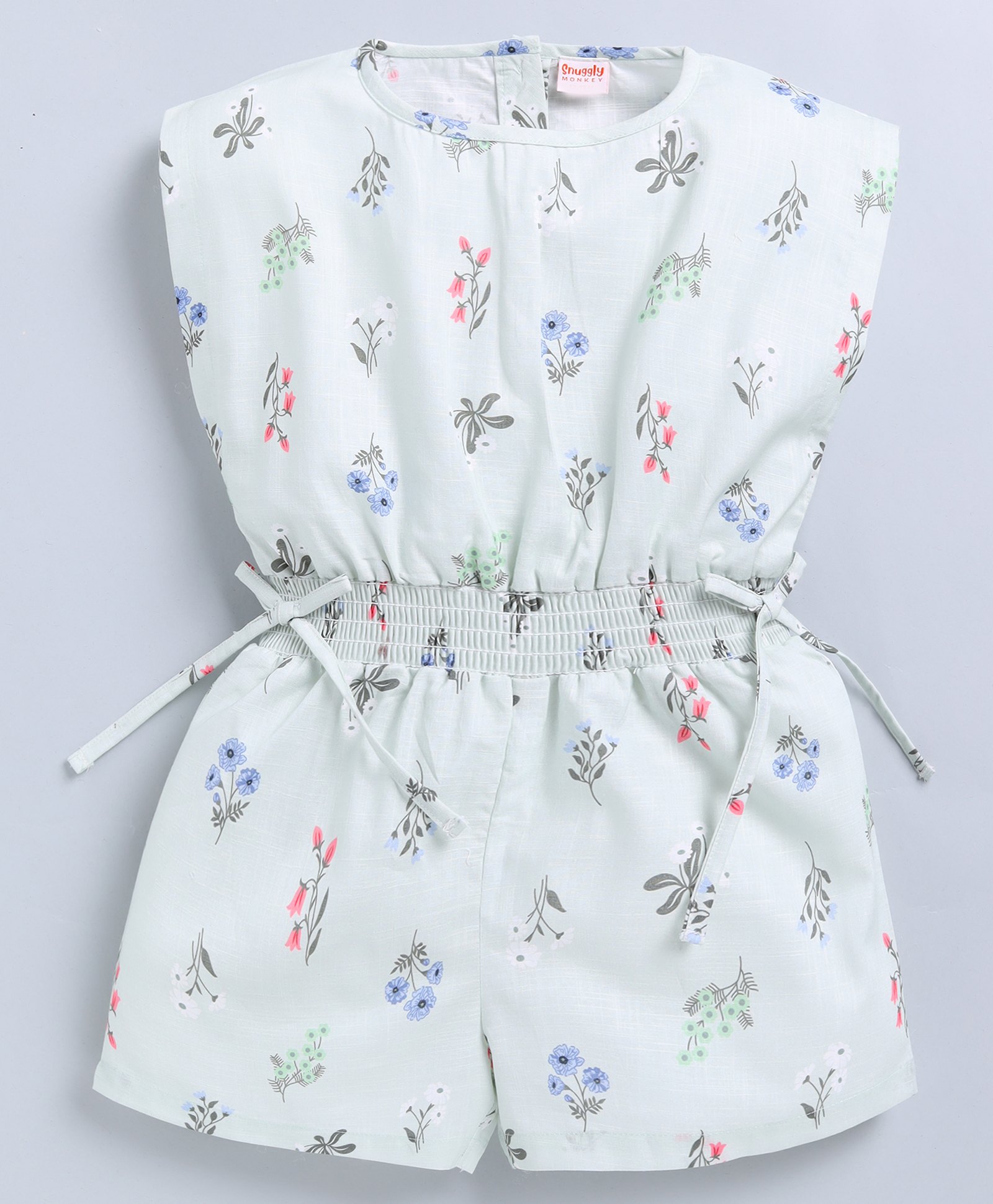 Snuggly MONKEY Cambric Wovnen Sleeveless Floral Printed Jumpsuit - Mint-picture-19