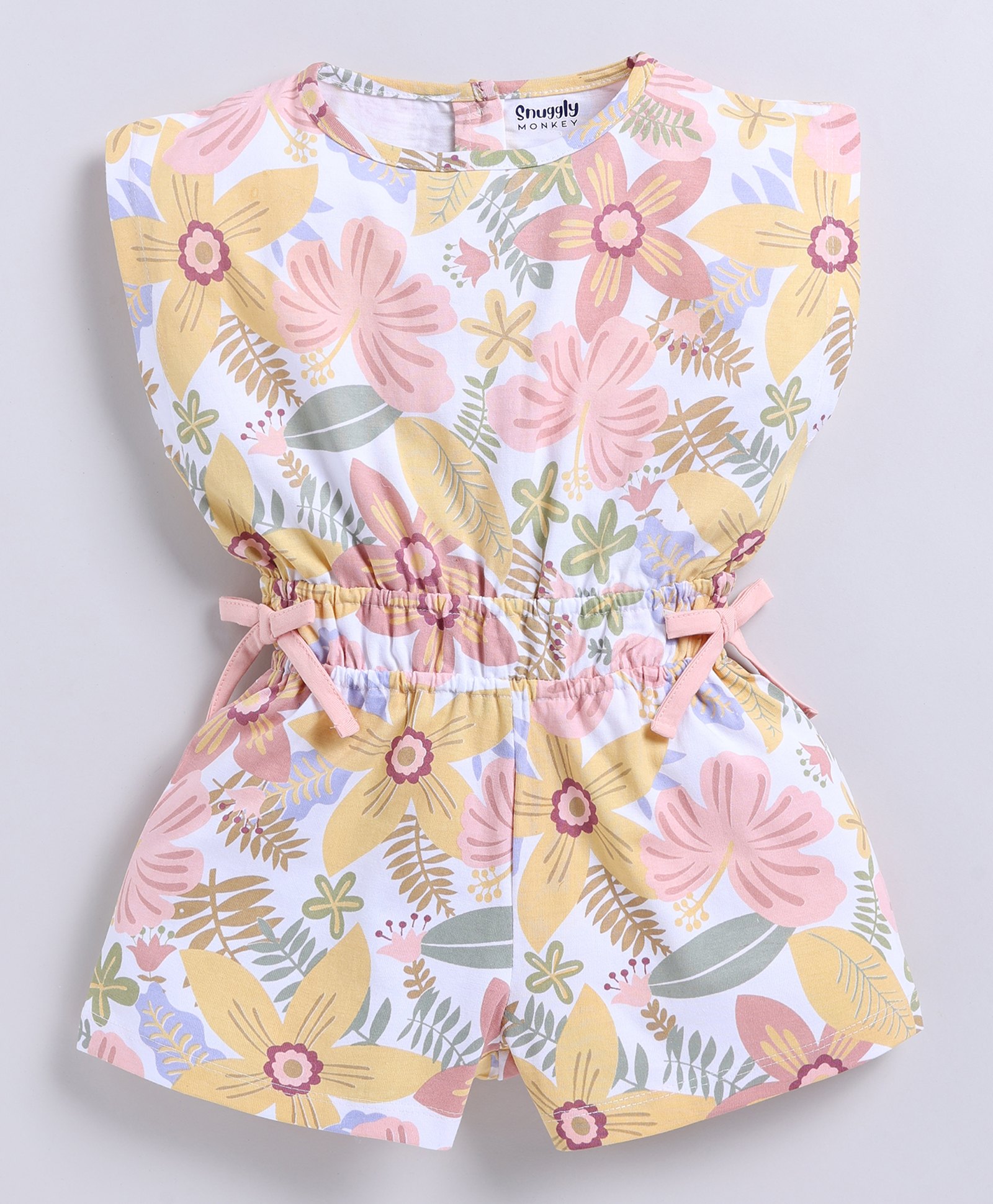Snuggly MONKEY 100% Cotton Jersey Knit Sleeveless Floral Printed Jumpsuit - White-picture-23