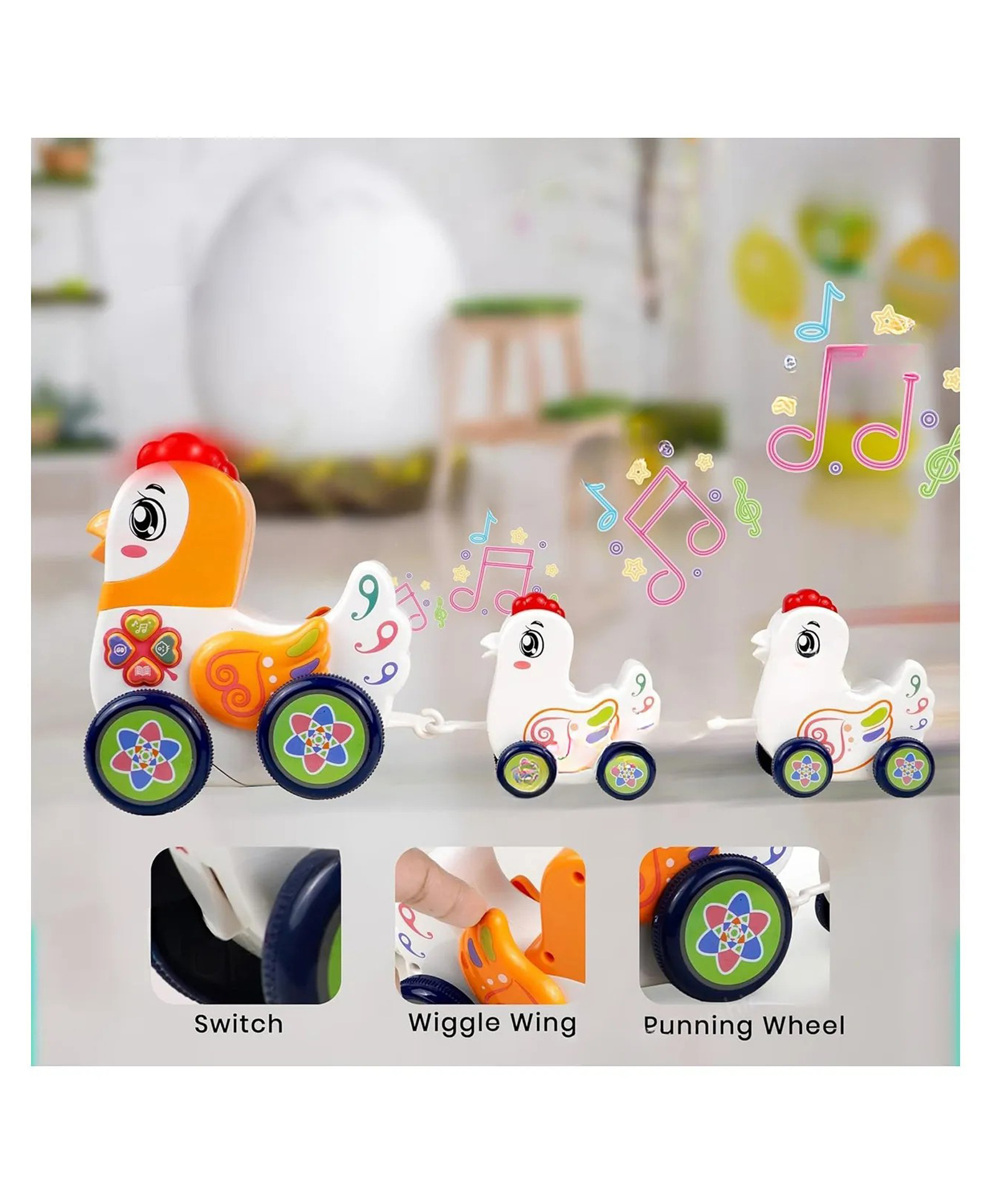AKN TOYS Musical Toys For Kids Musical Hen with Chicks Swing Animal Train Toy With Lights And Soothing Music Fun Entertainment Kids Toys ( PACK OF 1- COLOR MAY VARY )-image-48