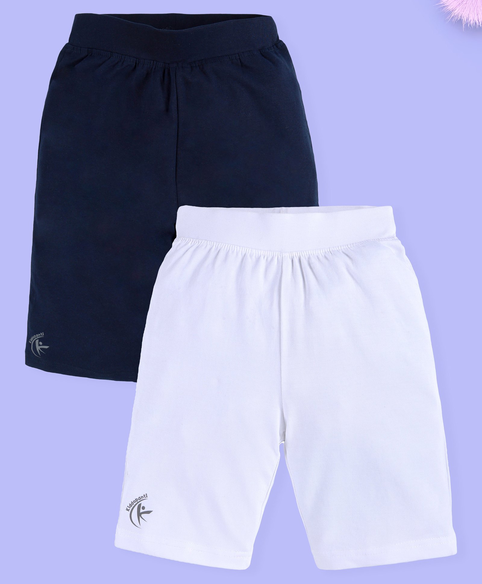 Kiddopanti Cotton Lycra Knit Pack Of 2 Brand Name Printed Cycling Shorts - White & Navy Blue-picture-28
