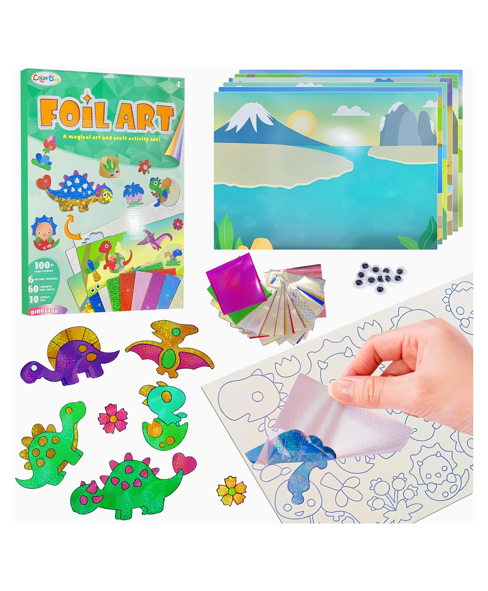 Elecart Dino Foil Art Kit for Kids No Mess DIY Craft Set | 3D Card Making | Creative Art Supplies for Boys & Girls Ages 4-9 | Fun Travel Toy & Stocking Stuffer Gift-image-42