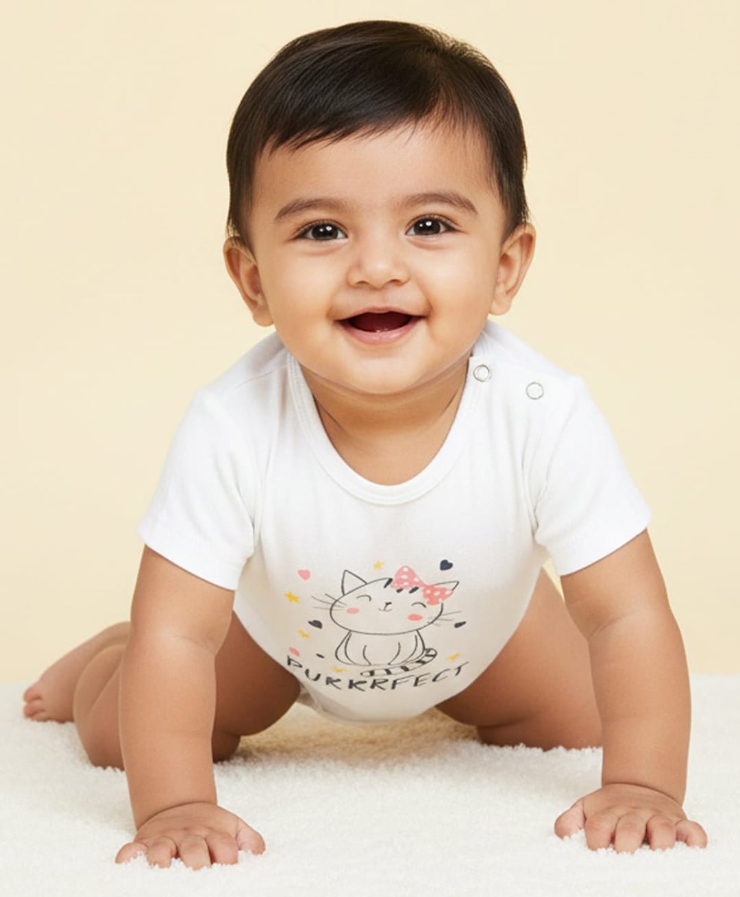 The Mom Store Cotton Knit Half Sleeves Purrrfect Text Printed Onesie - White-picture-42