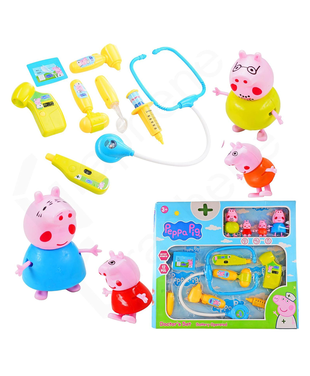 DOMENICO Toy Doctor Set with Pig Family with Light & Music, Medical Instruments for Kids, Pretend Play Toy for Kids