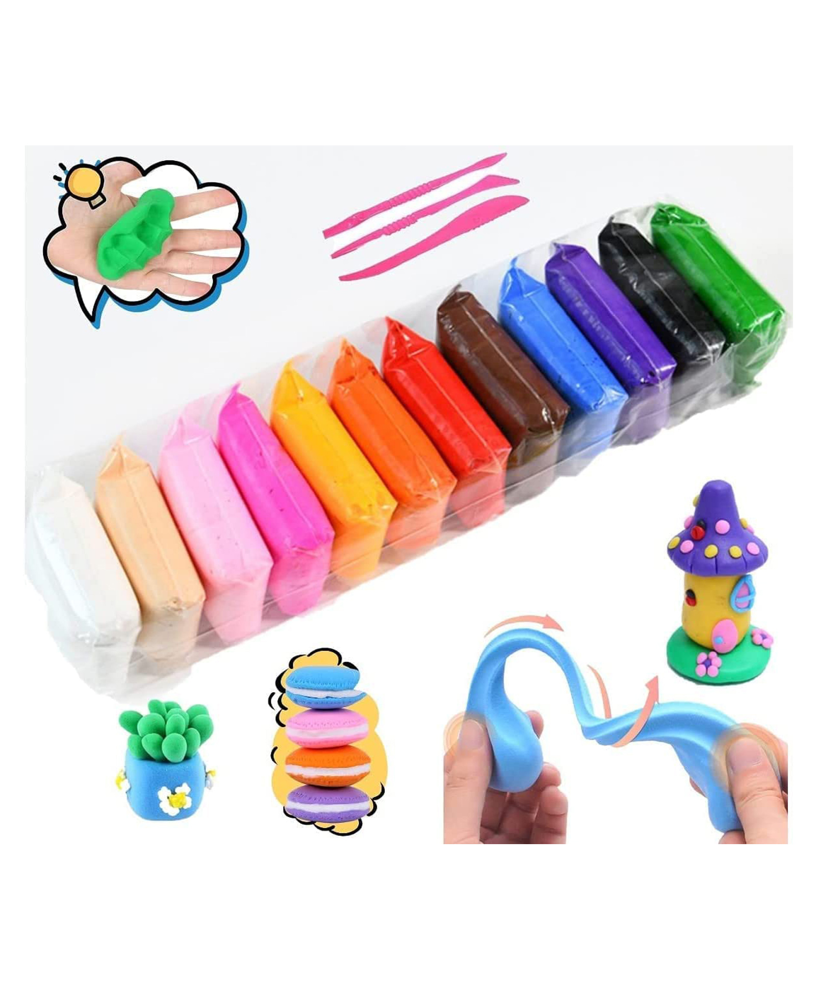 DOMENICO Domenico Bounce Clay 12 Different Color Fluffy Foam Clay With Tools Pack of 12-picture-26