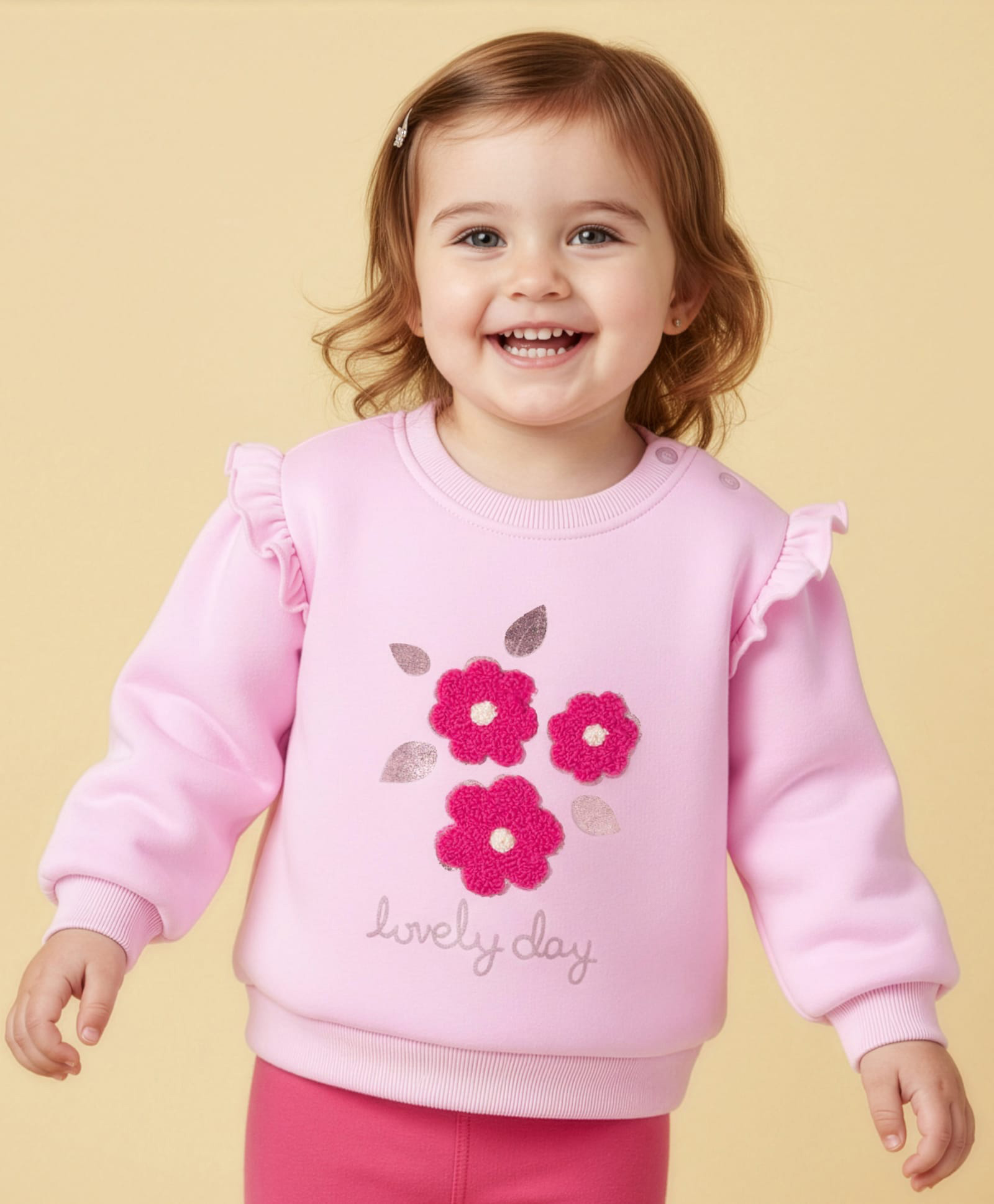 Babyoye 100% Cotton Knit Full Sleeves Sweatshirt With Floral Embroidery - Pink