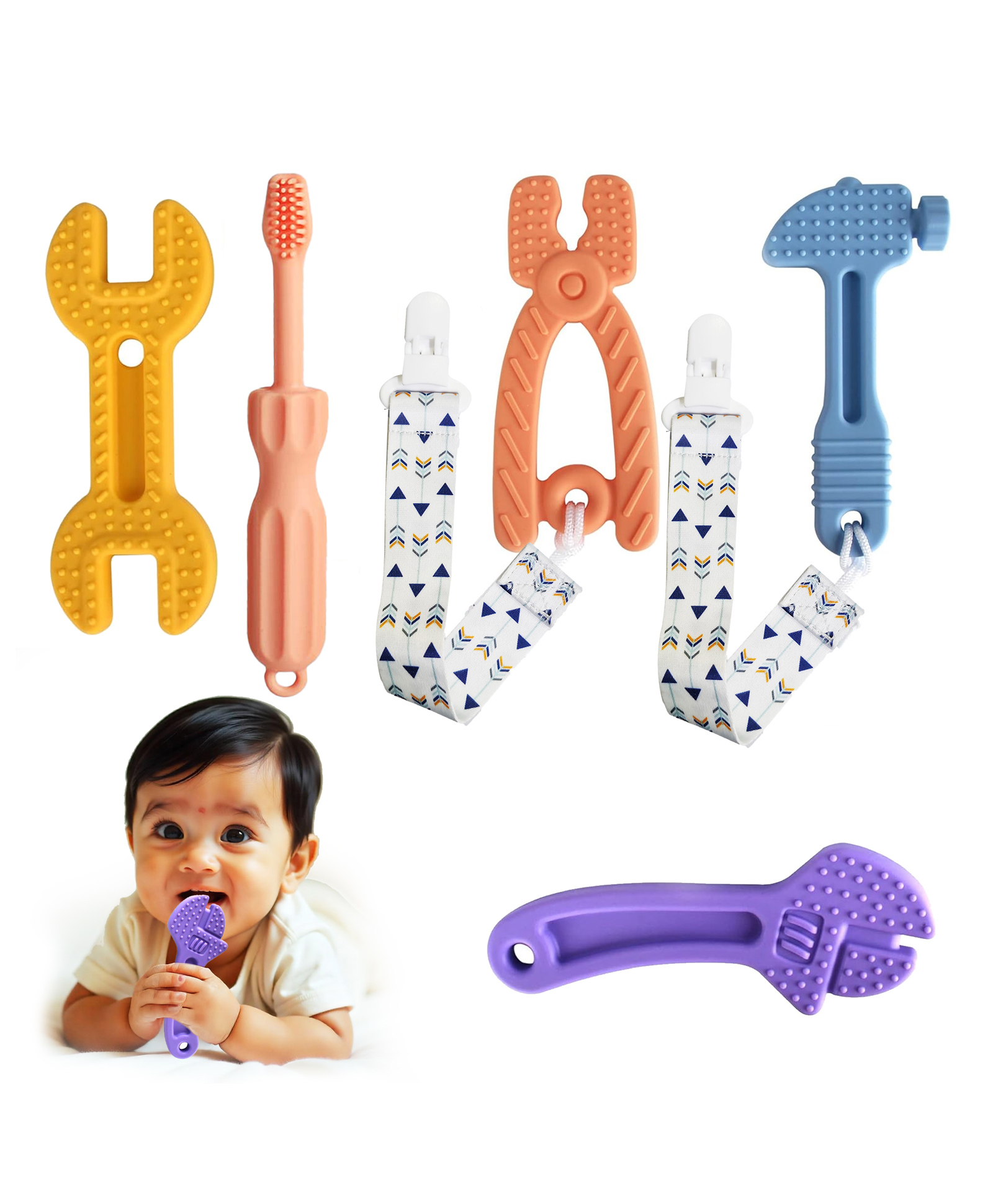 Kidology Tool Shaped Silicone Teether Toy - Set of 5-image-49