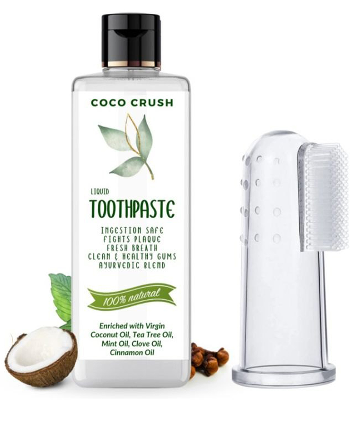 Coco Crush 100% Natural Liquid Toothpaste & Finger toothbrush-100ml-image-2