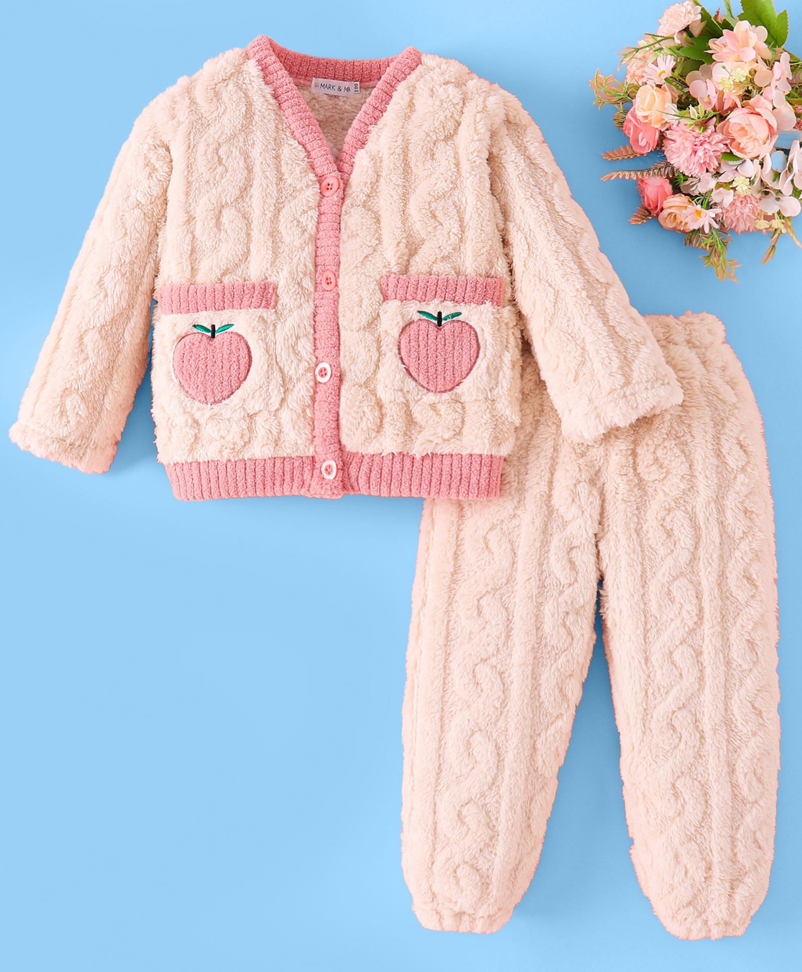 Mark & Mia Full Sleeves Winter Night Suit With Textured Design - Beige-image-44