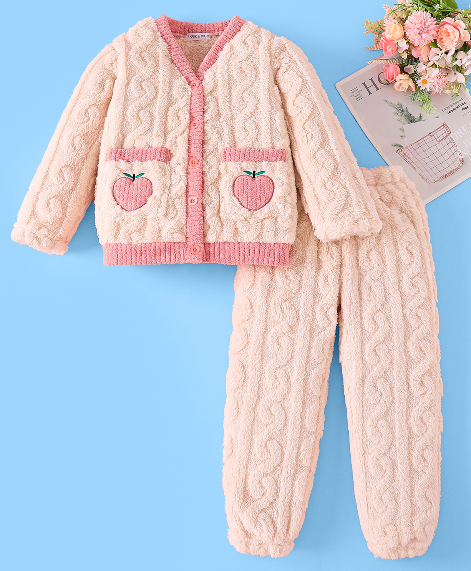 Mark & Mia Full Sleeves Winter Wear Night Suit With Textured Design - Beige-image-45