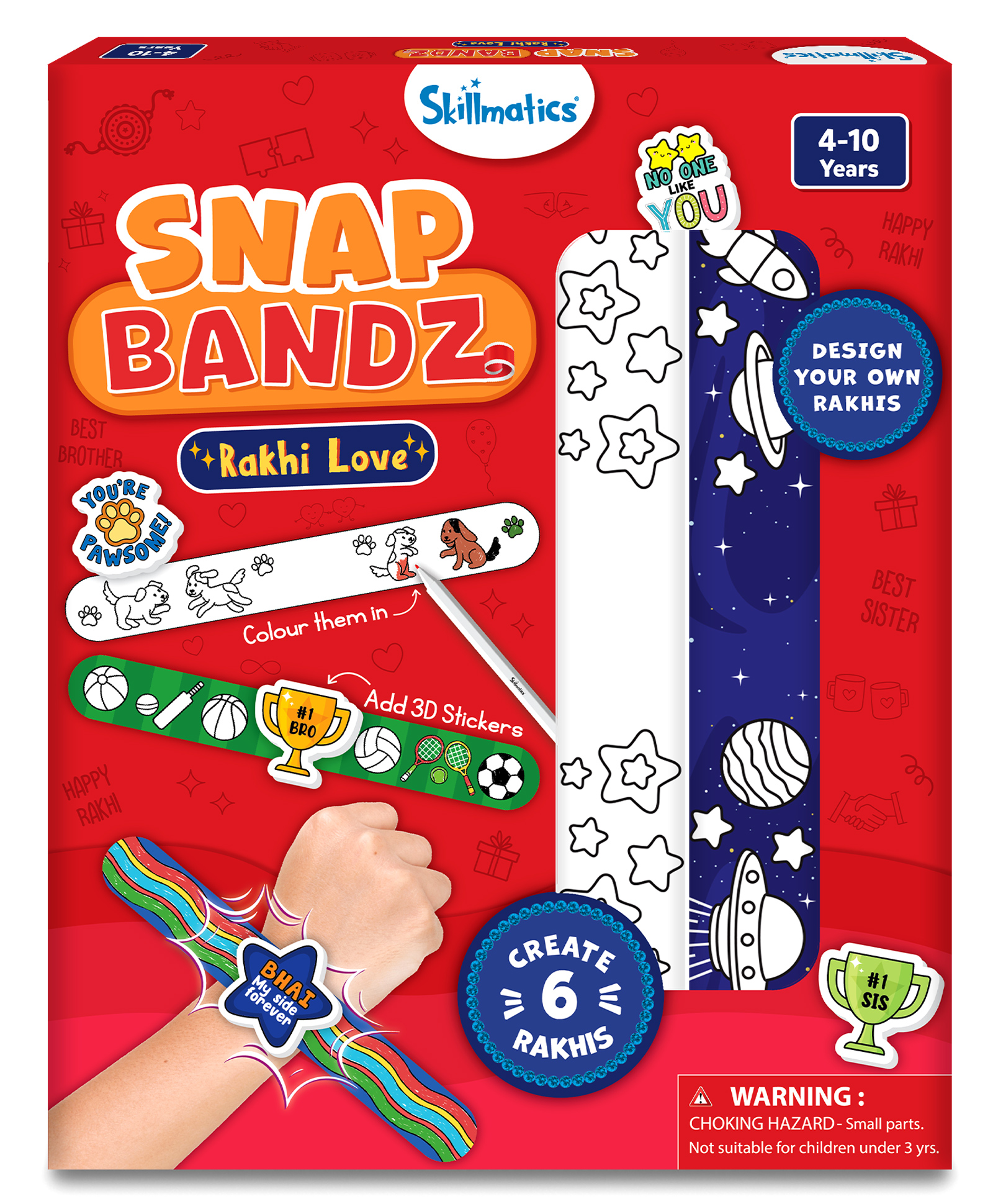 Skillmatics Craft Activity - Snap Bandz, Rakhi Love, DIY Art & Craft Activity, Mess-Free, Creative Kit, 6 Bands (8.6"), Perfect Rakhi Gifts for Siblings & Kids Ages 4 to 10-image-39