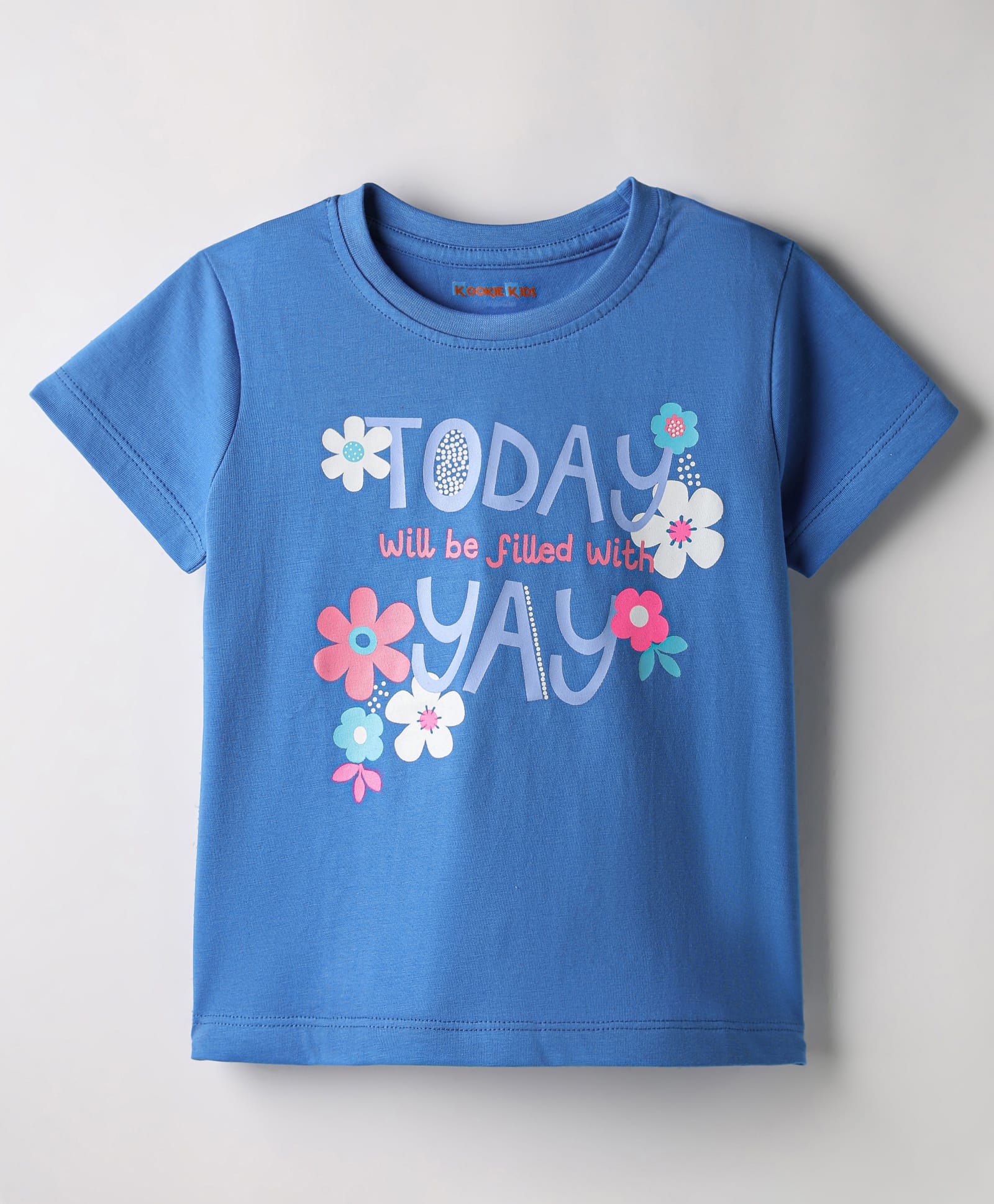 kookie kids india Kookie Kids Single Jersey Knit Half Sleeves T-Shirt with Today Will Be Filled with Yay Text Print - Blue-picture-13