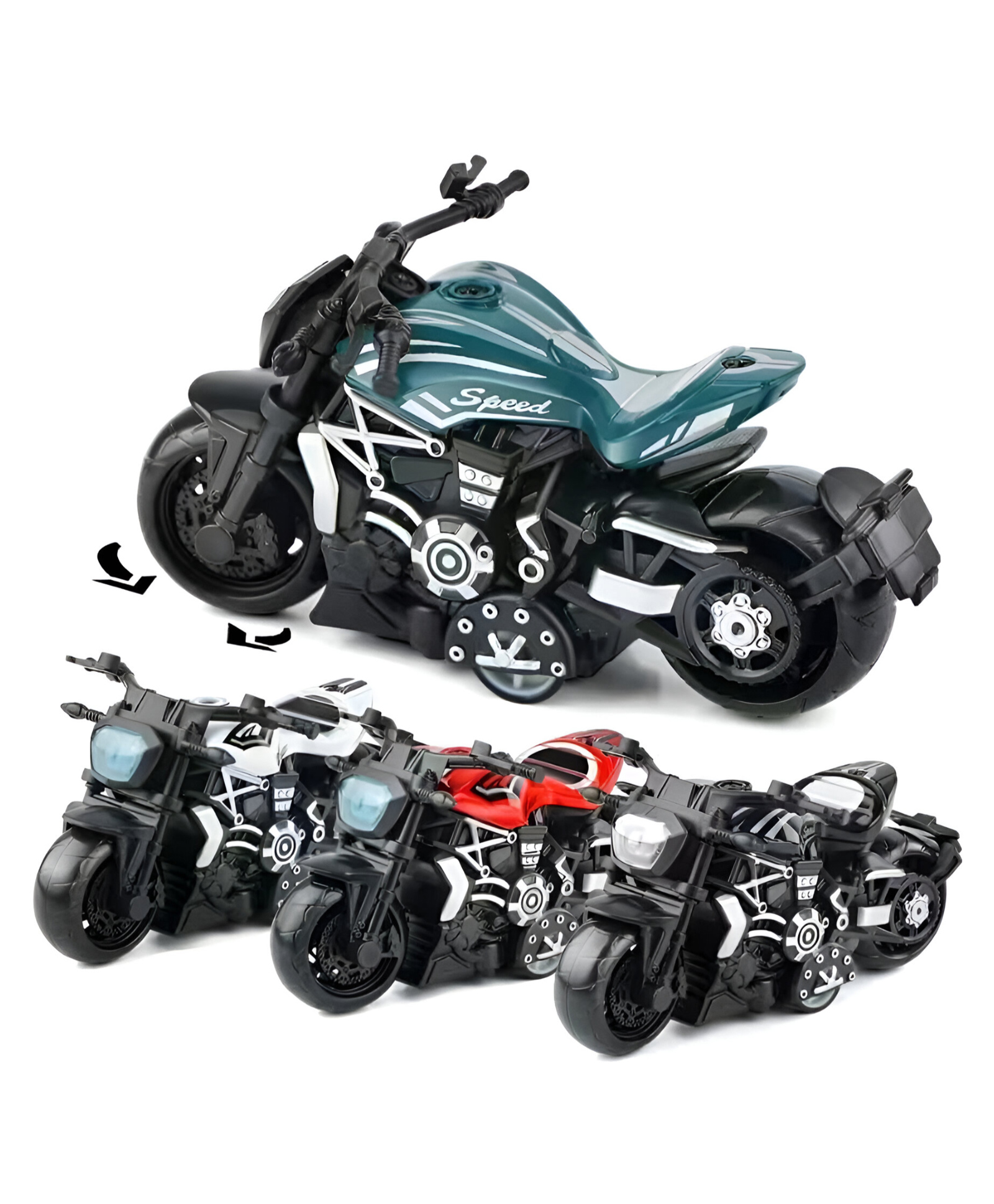 NEGOCIO Race Motorcycles Toy, Portable Simulation Promote Sensory Perception Pull Back Device Motorcycle Model Bottom Double Wheel- PACK OF 1- COLOR MAY VARY-image-2