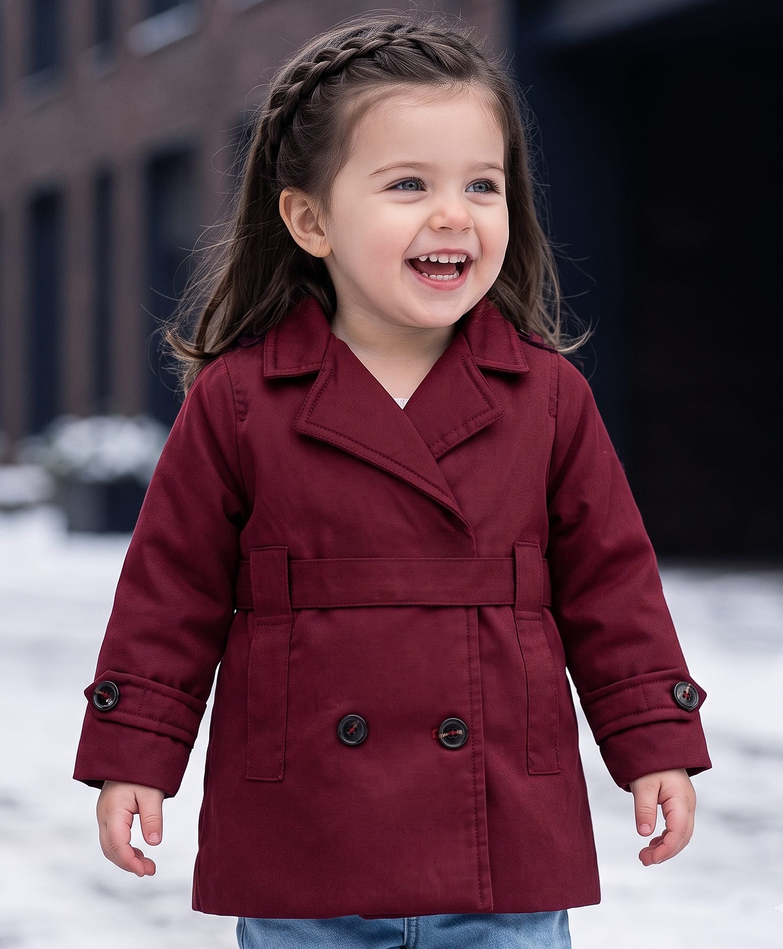 Babyoye Woven Full Sleeves Solid Dyed Overcoat - Wine-image-38