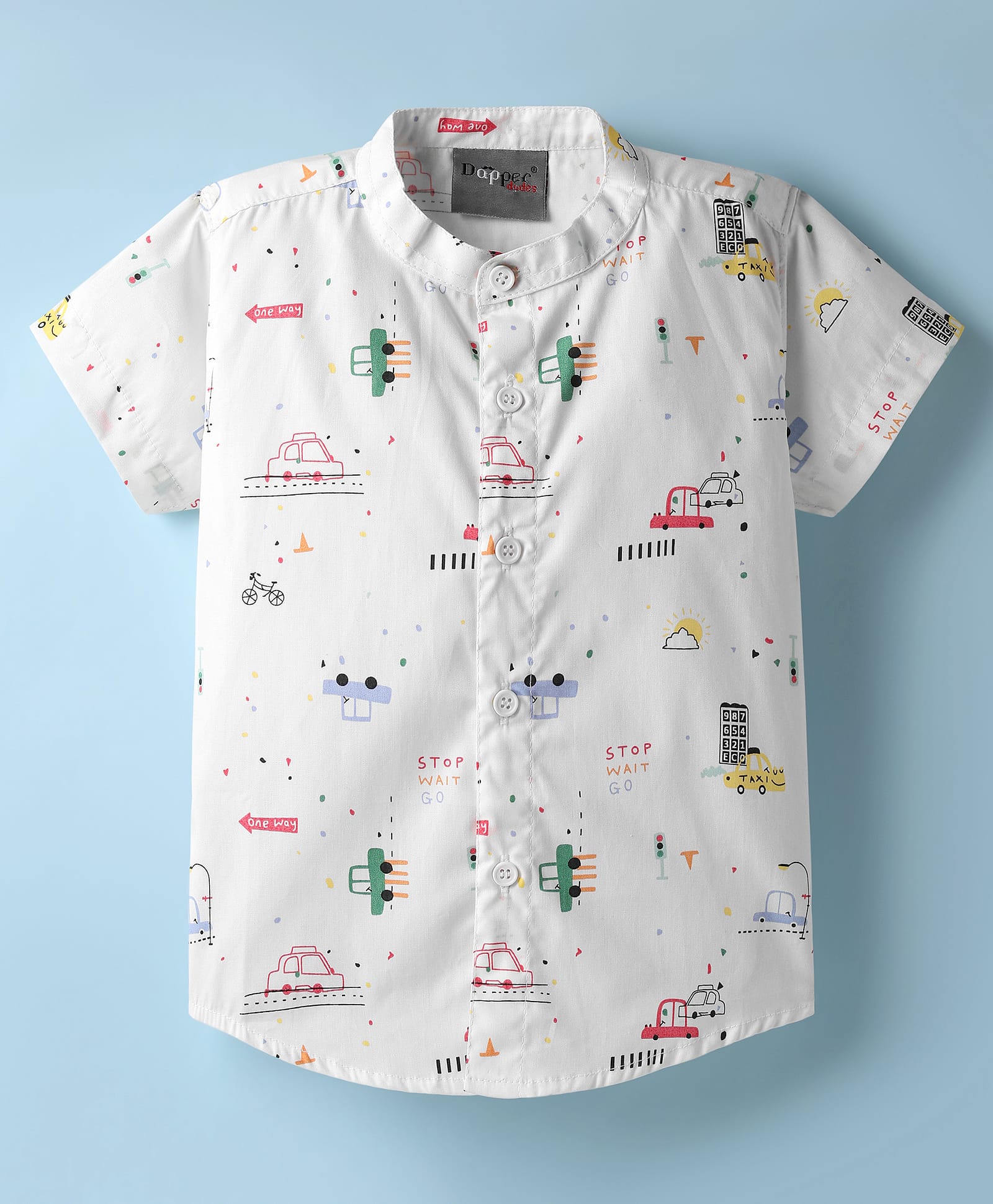 Dapper Dudes Half Sleeves Cars Printed Shirt - White-image-41