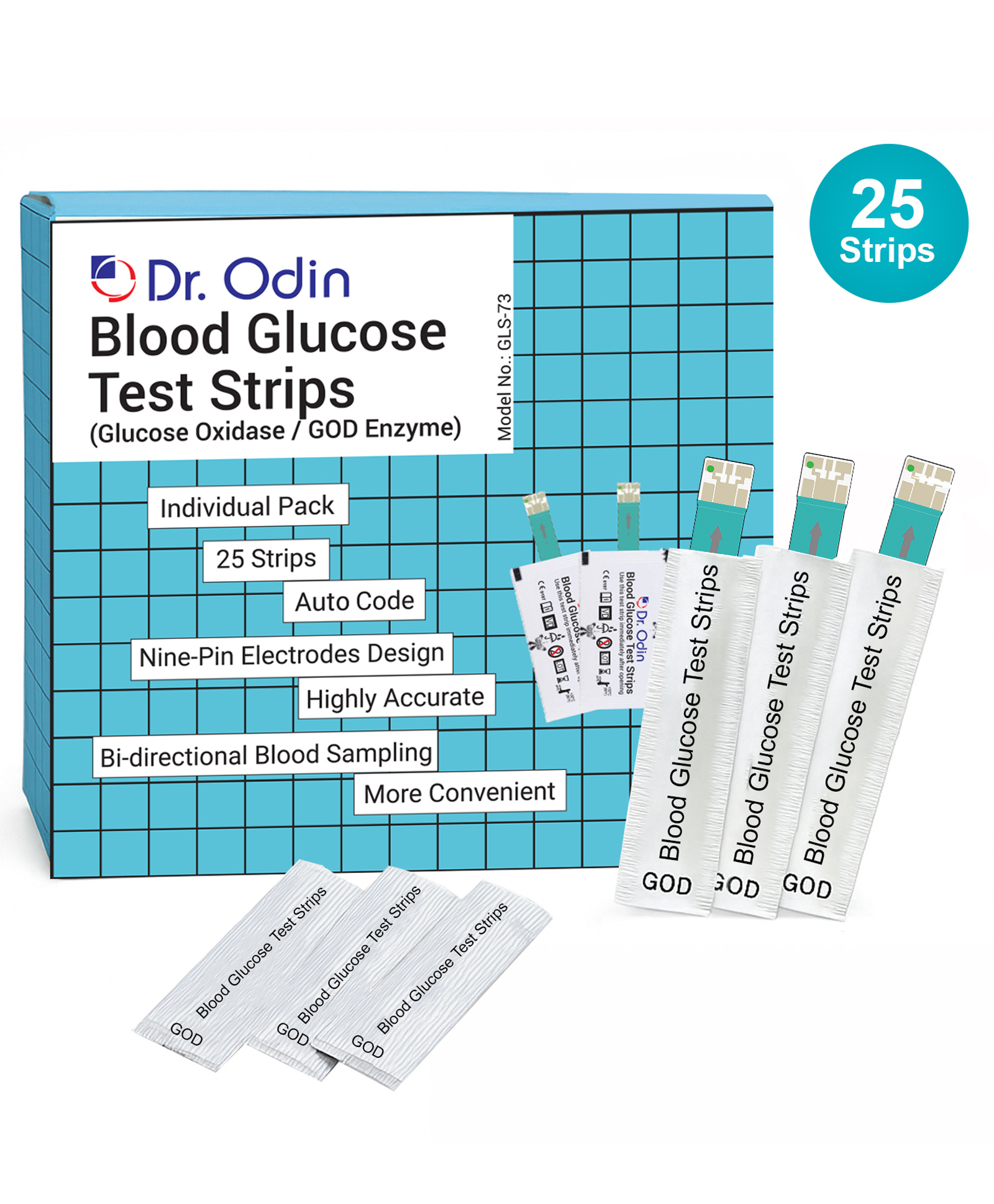 Dr. Odin GLS-73 GOD Blood Glucose Test Strips, For Self testing Sugar Levels With GOD Monitoring System (25 Count)-picture-28