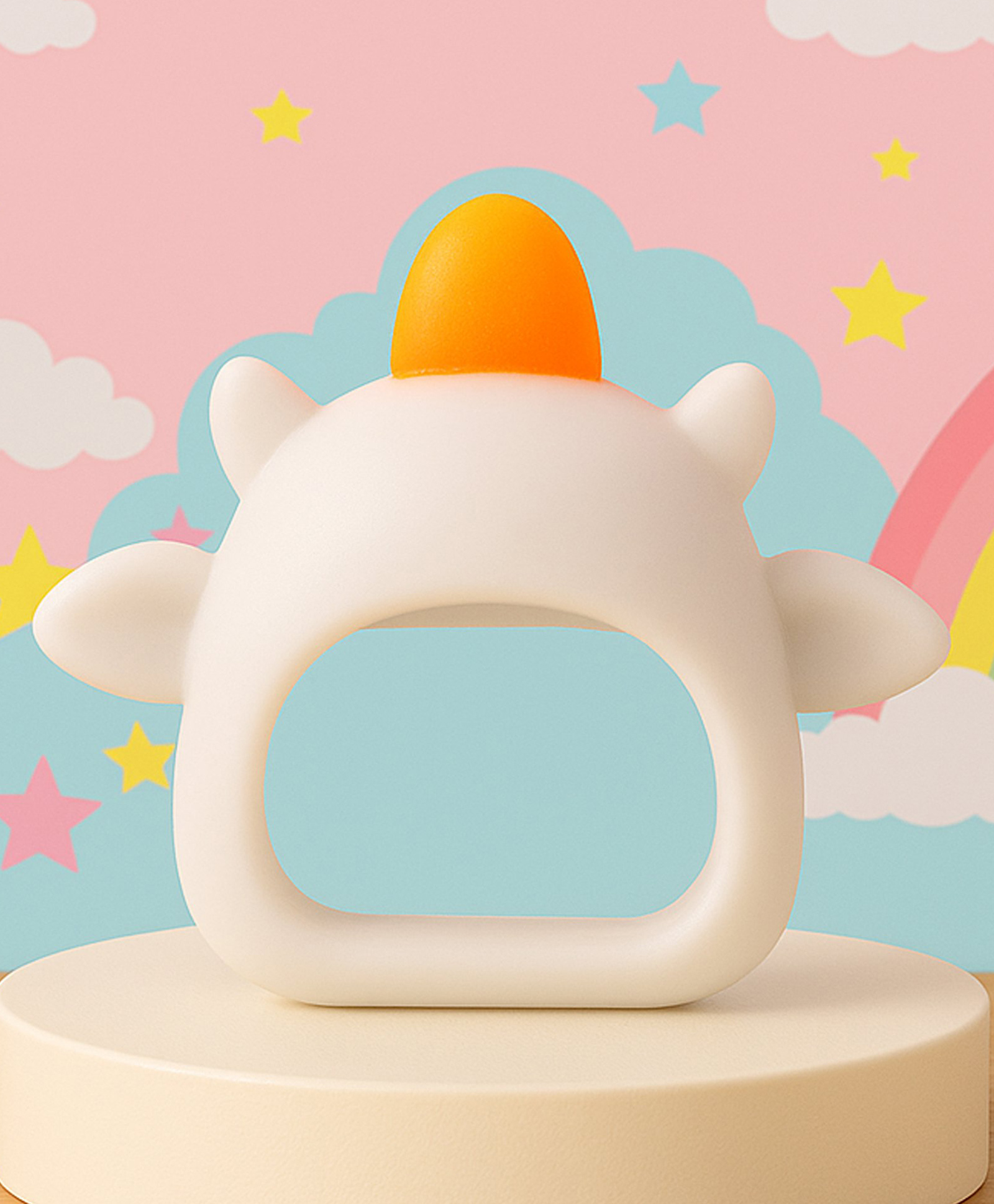 The Cheeky Kidzz Baby Soft Food Grade Silicone Glove Cartoon Shape Anti Drop Chewing Soothing Mitten Teether Hand Pacifier BPA Free (WHITE)-image-2