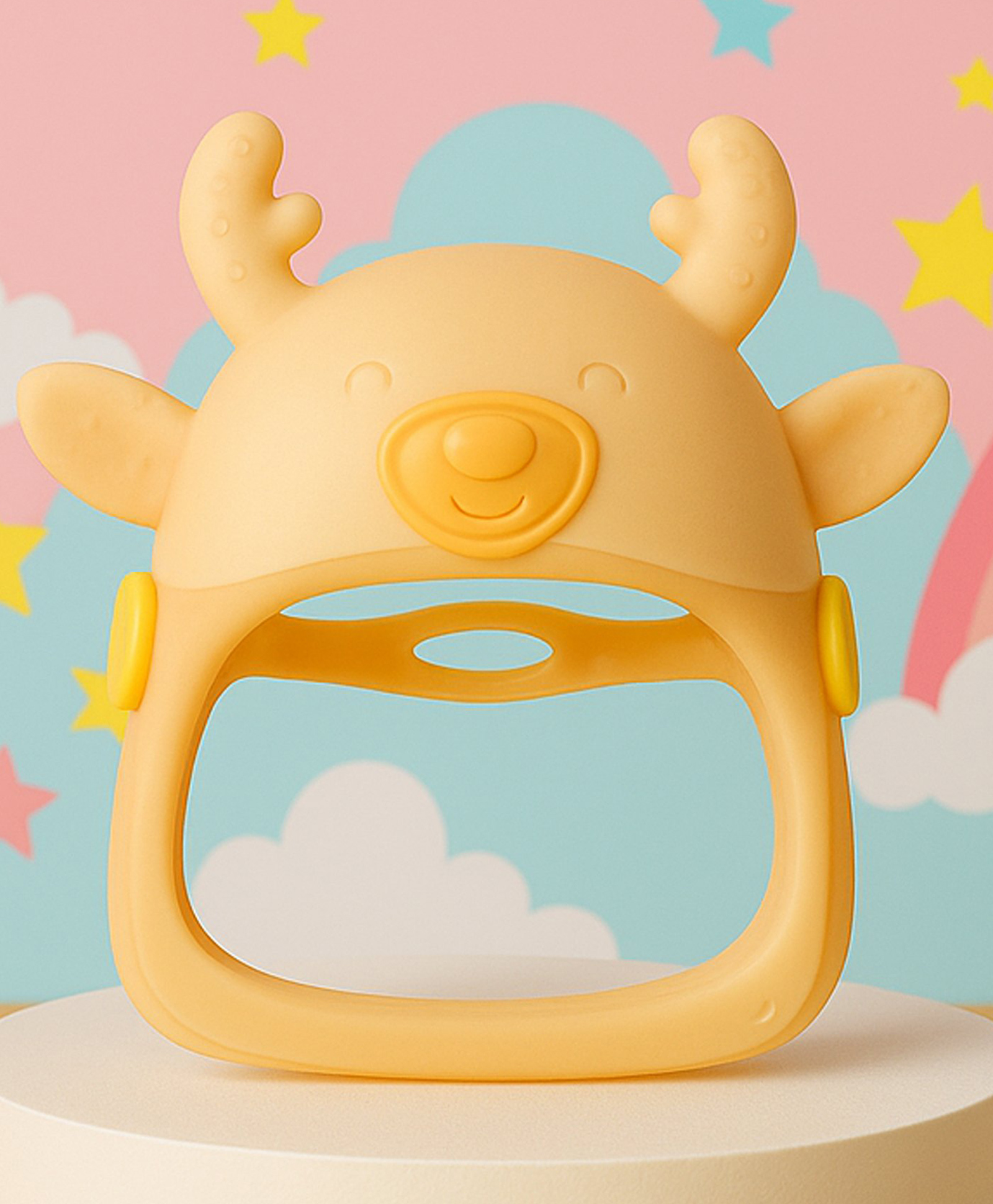 The Cheeky Kidzz Baby Soft Silicone Glove Cartoon Ear Shape Anti Drop Chewing Soothing Mitten Teethers Hand Pacifier Teething BPA Free (YELLOW)-image-2